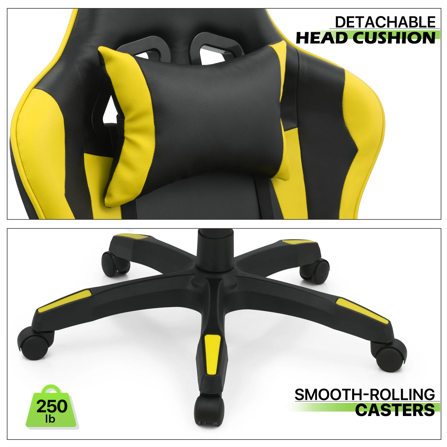 Magshion Adjustable Gaming Chair, Ergonomic PC Computer Seat with Headrest and Lumbar Support for Adults Teens Desk Chair, Black