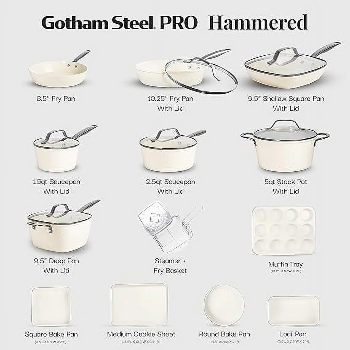 Gotham Steel Hammered 20 Pc Ceramic Cookware Set Nonstick, Induction Pots and Pans Set, Non Toxic Cookware Sets, Oven & Dishwasher Safe - Copper