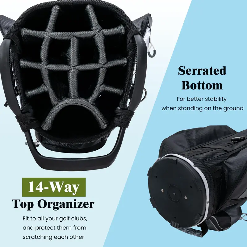 14-Way Golf Cart Bag with Cooler Compartment and 7 Functional Zip Pockets