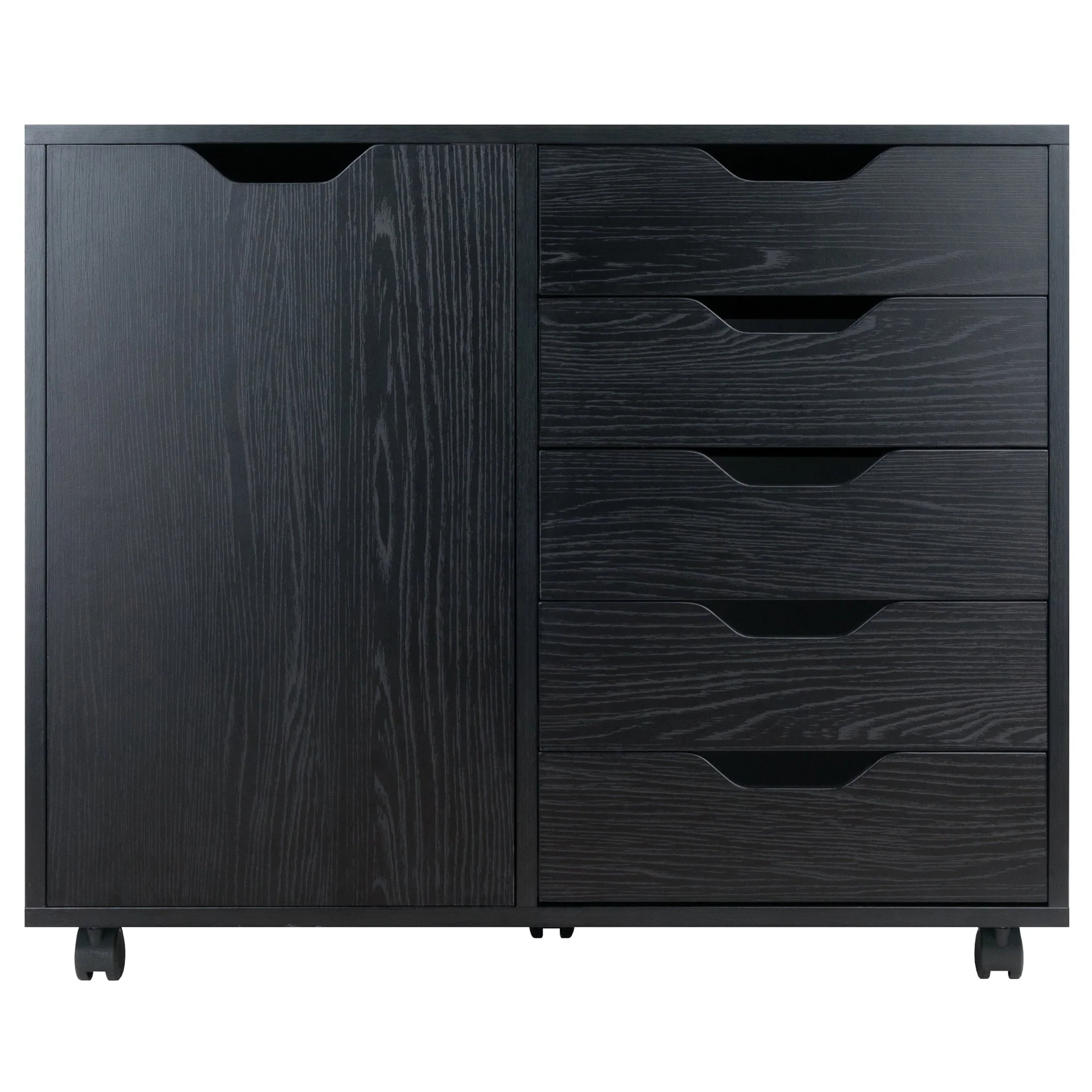 Winsome Wood Halifax 2-Section Mobile Storage Cabinet, Black Finish