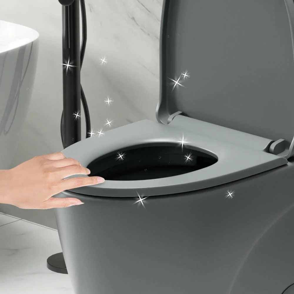 Spaco 1.1/1.6 GPF Dual Flush One-Piece Toilet, Button on Tank top S-trap 12 inches, Elongated Bowl with Soft Close Seat, Water-Saving MAP 1000g, Comfort Chair Seat ADA Height, Light Gray