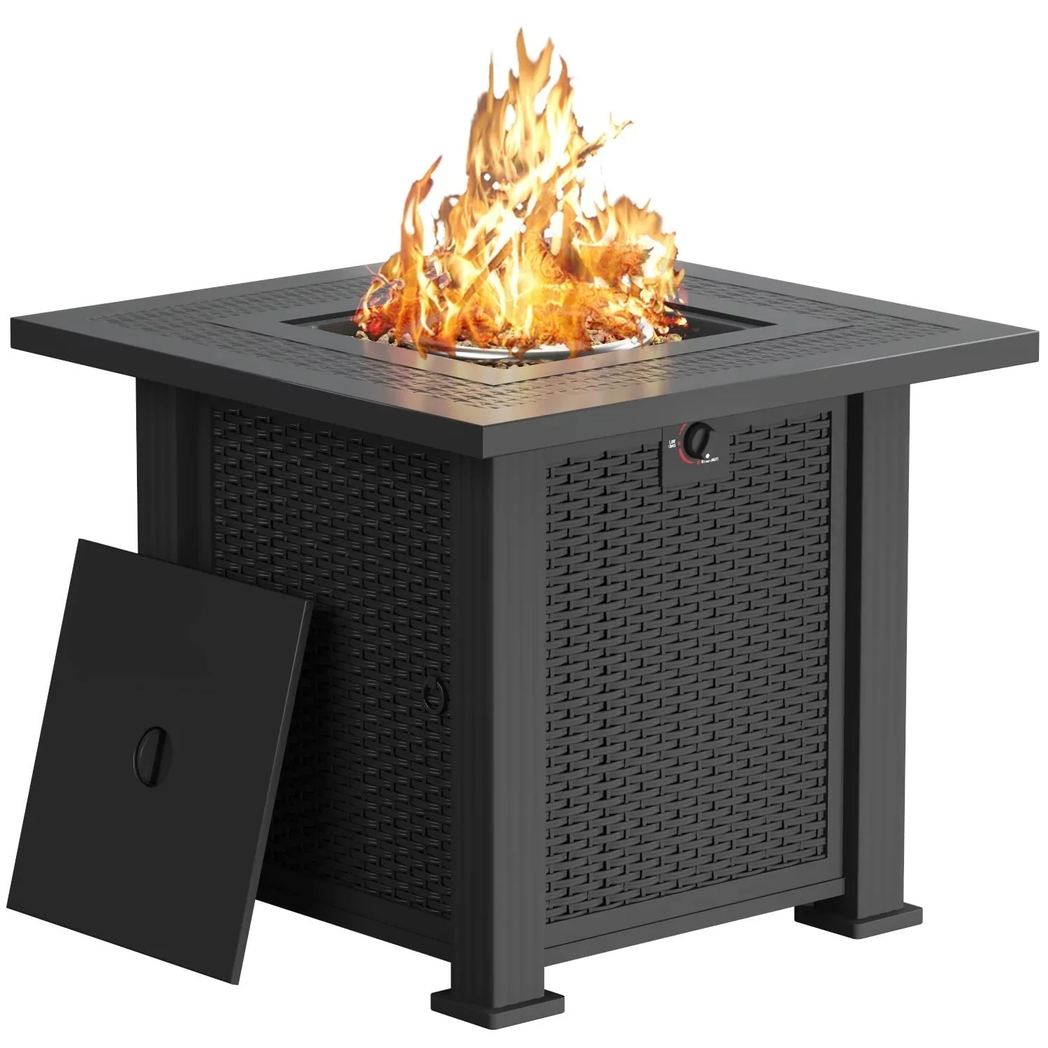 Devoko 6 Pieces Fire Pit Seating, Outdoor Sectional Rattan Sofa Set with 40000 BTU Propane Fire Pit Table