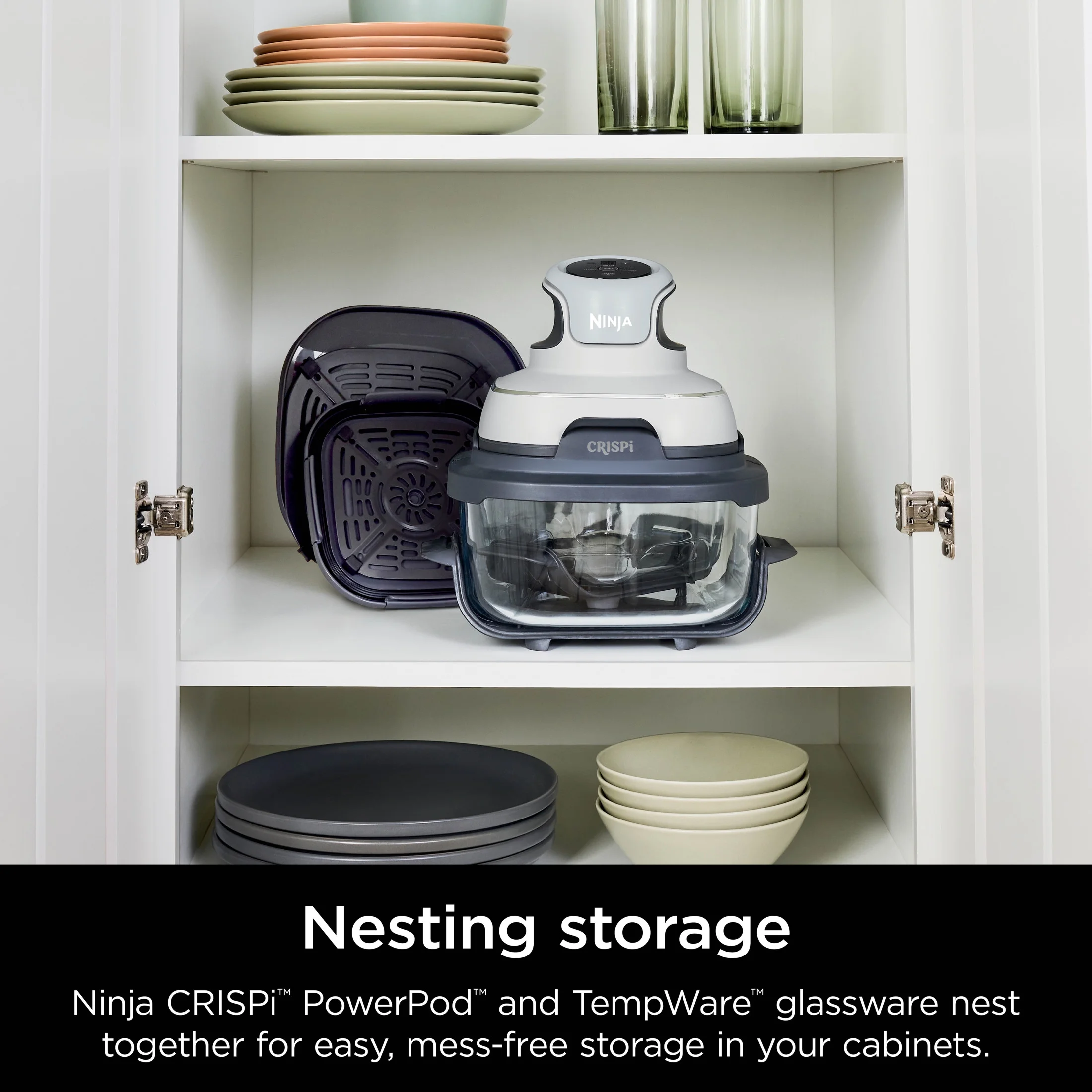 Ninja Crispi 3-in-1 Portable Glass Air Fryer Cooking System, 1500W, 4-Qt & 5-Cup TempWare Glass Containers with Storage Lids, Microwave, Freezer & Dishwasher Safe, White, FN100WH
