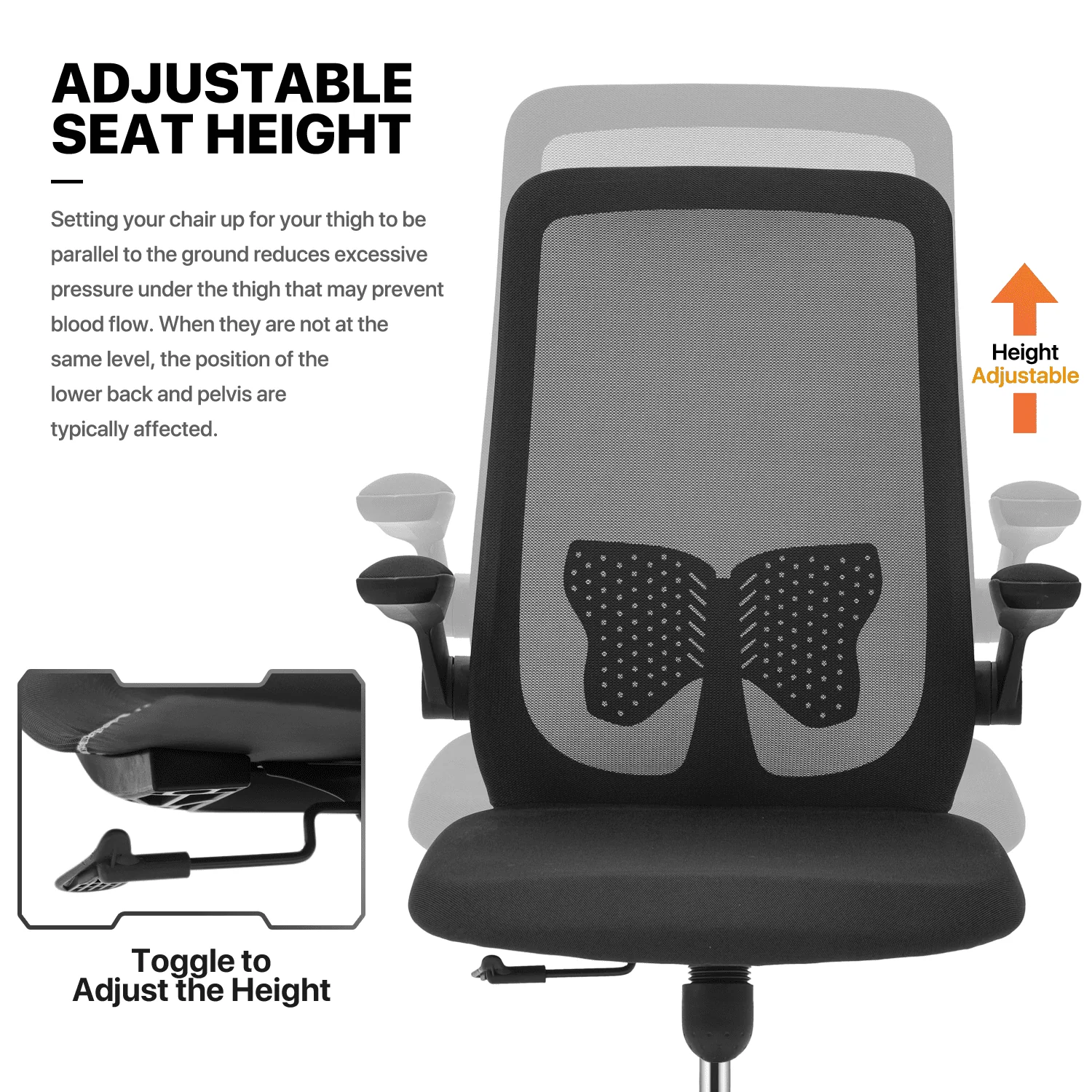 Magshion Computer Desk & Chair Set, Adjustable Height Rolling Office Chair with Flip Up Armrest & 2-Tier Table with Monitor Storage Shelf and Host Rack, Black