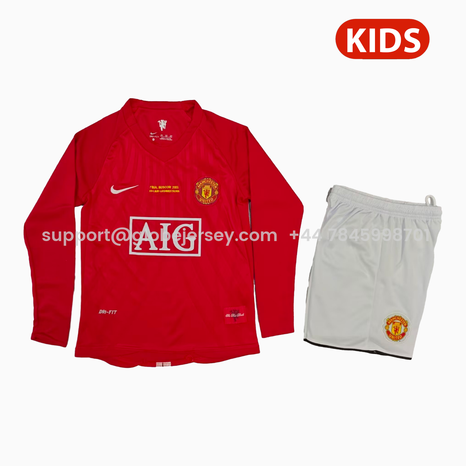Retro Manchester United 2007-08 Home Long Sleeves Kids Kit
