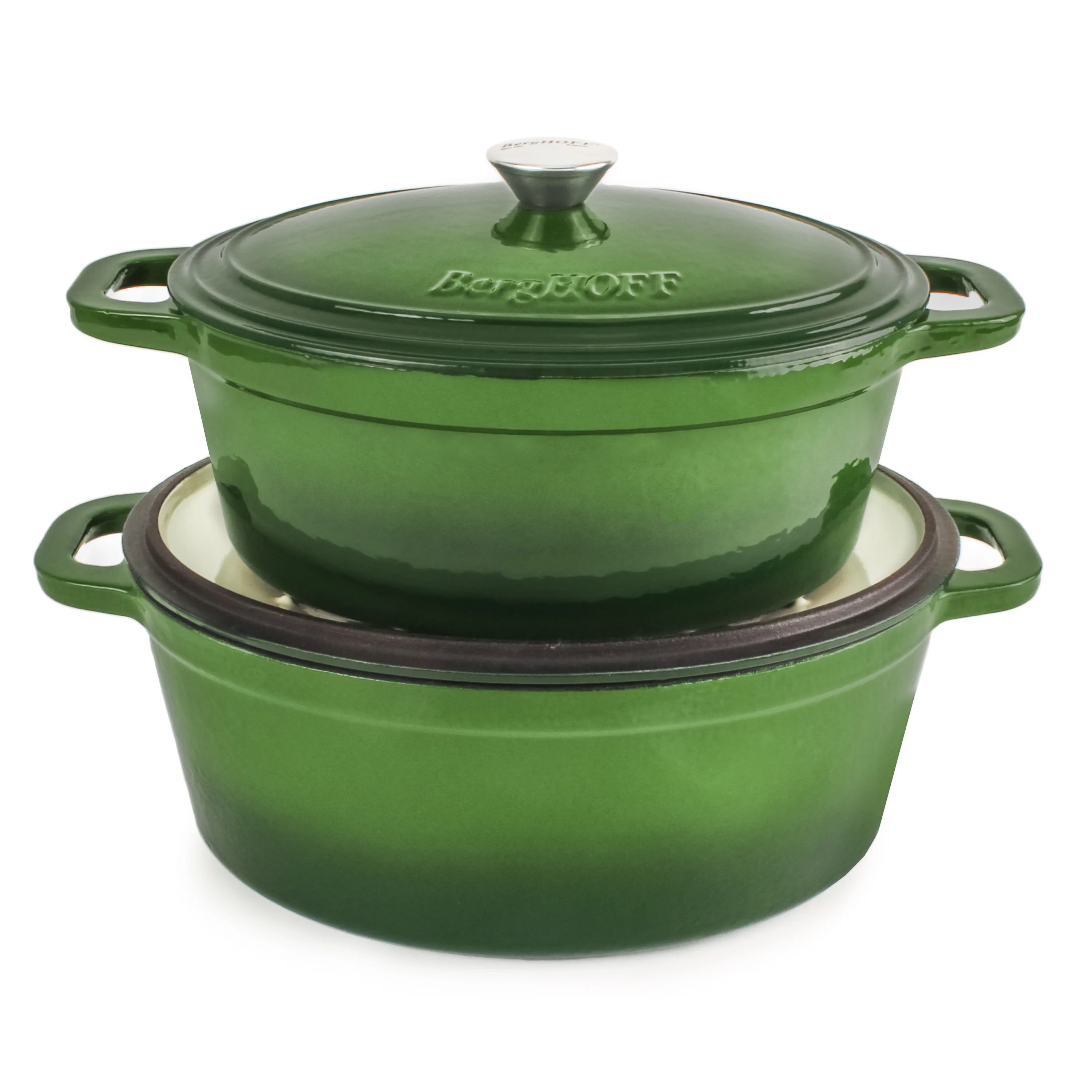 BergHOFF Neo 4Pc Cast Iron Set: 5qt. & 7qt. Covered Dutch Ovens, Green