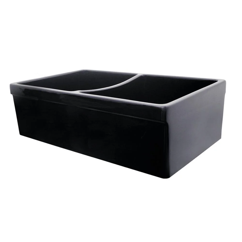 Whitehaus Farmhaus Fireclay Quatro Alcove Reversible Double Bowl Sink with 2