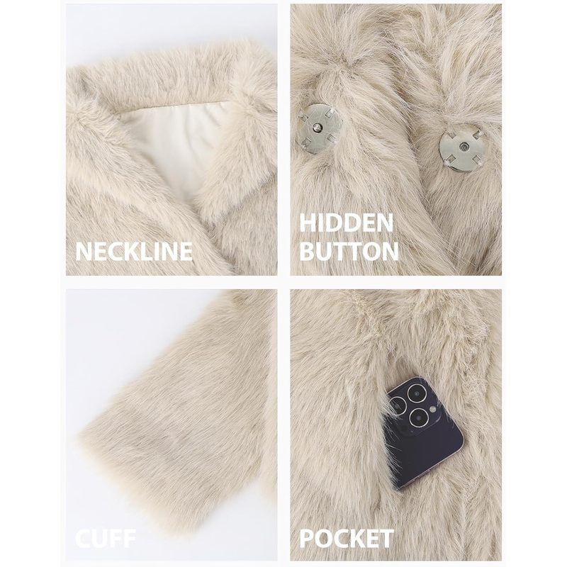 Women's Faux Fur Coat Fluffy Lapel Furry Jacket Long