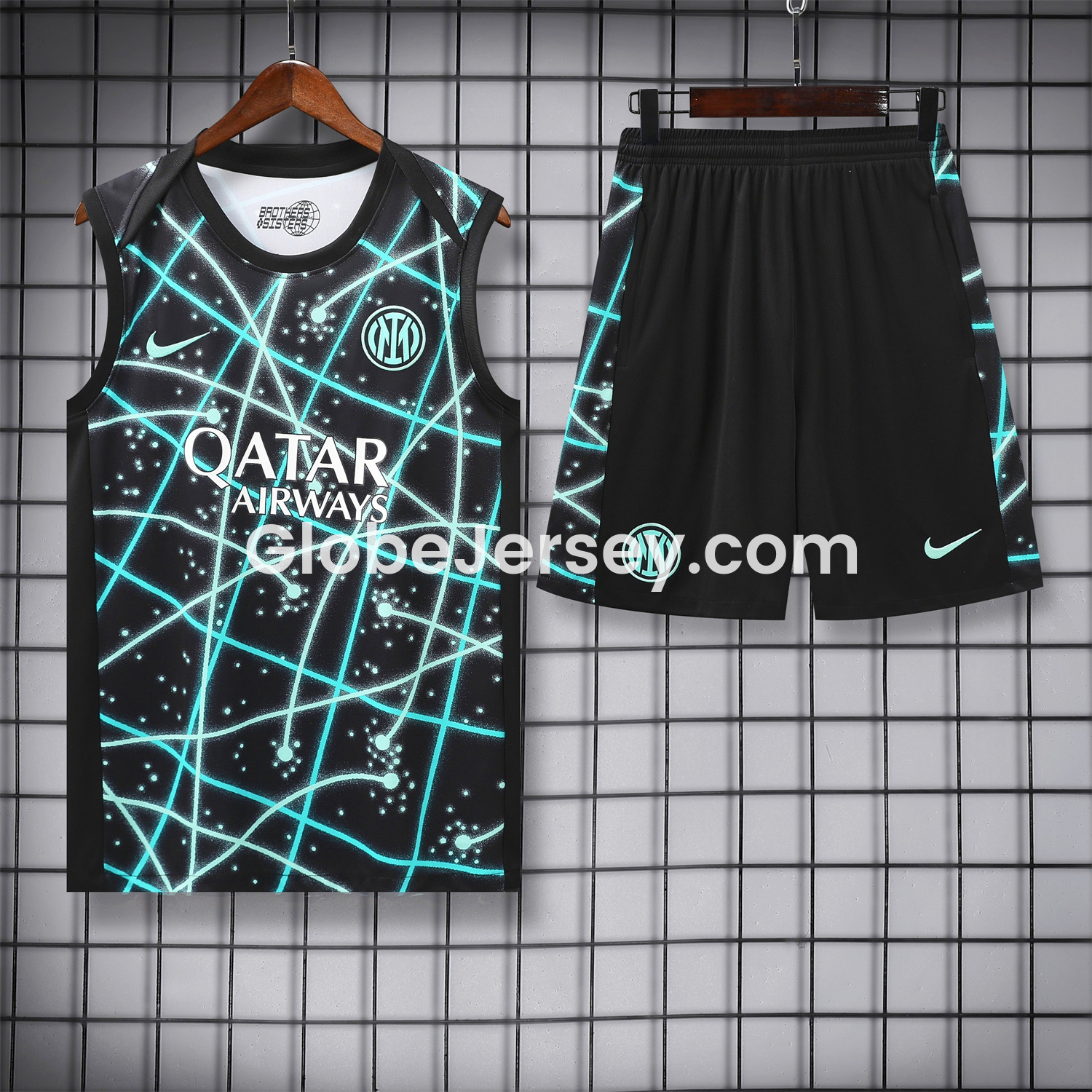 Inter Milan 25-26 Vest Training Set - Blue Fluorescent Rays Black Vest & Black Shorts