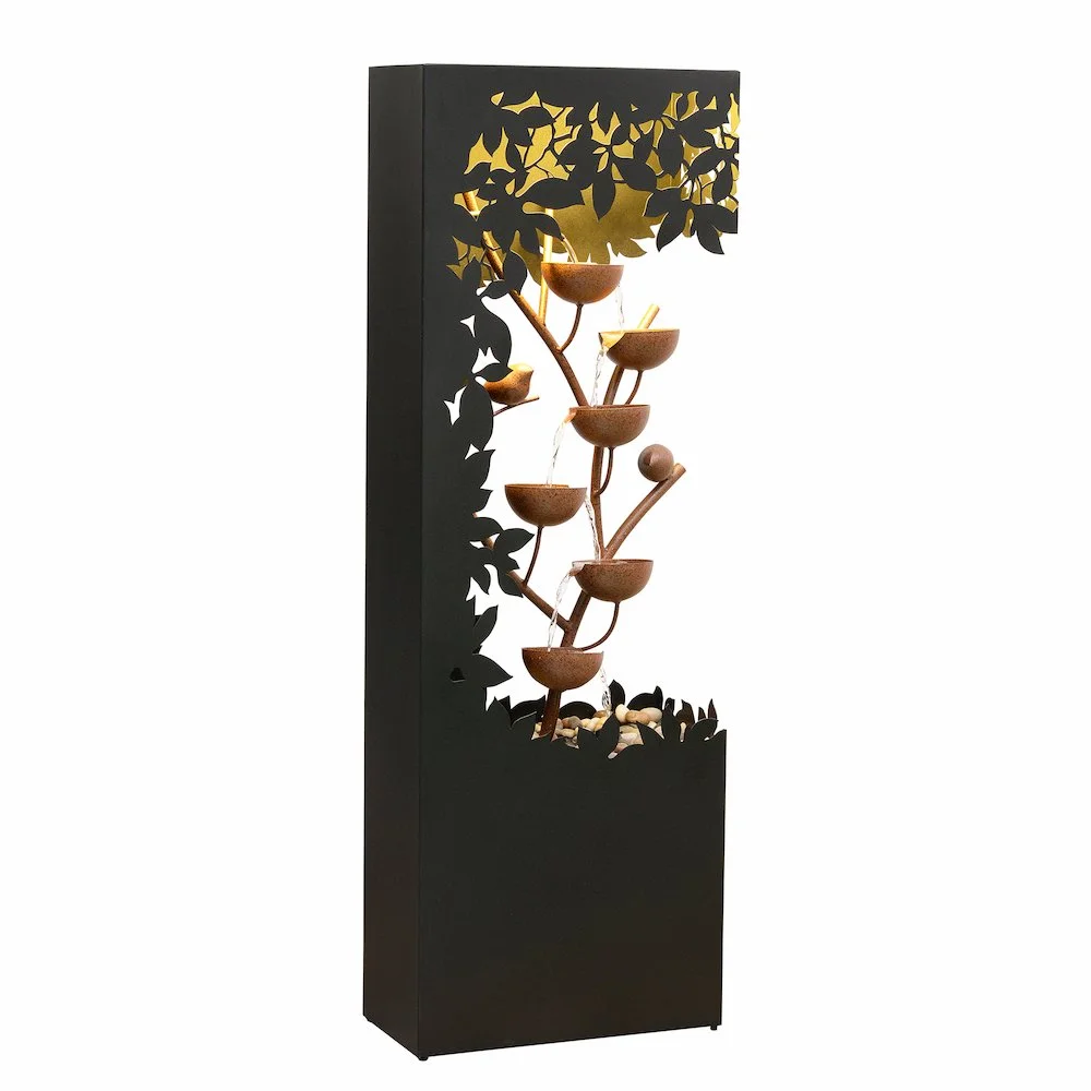 Hi-Line Gift Ltd. Black LED Fountain with Hollowed Flower & Bowl Design - Outdoor