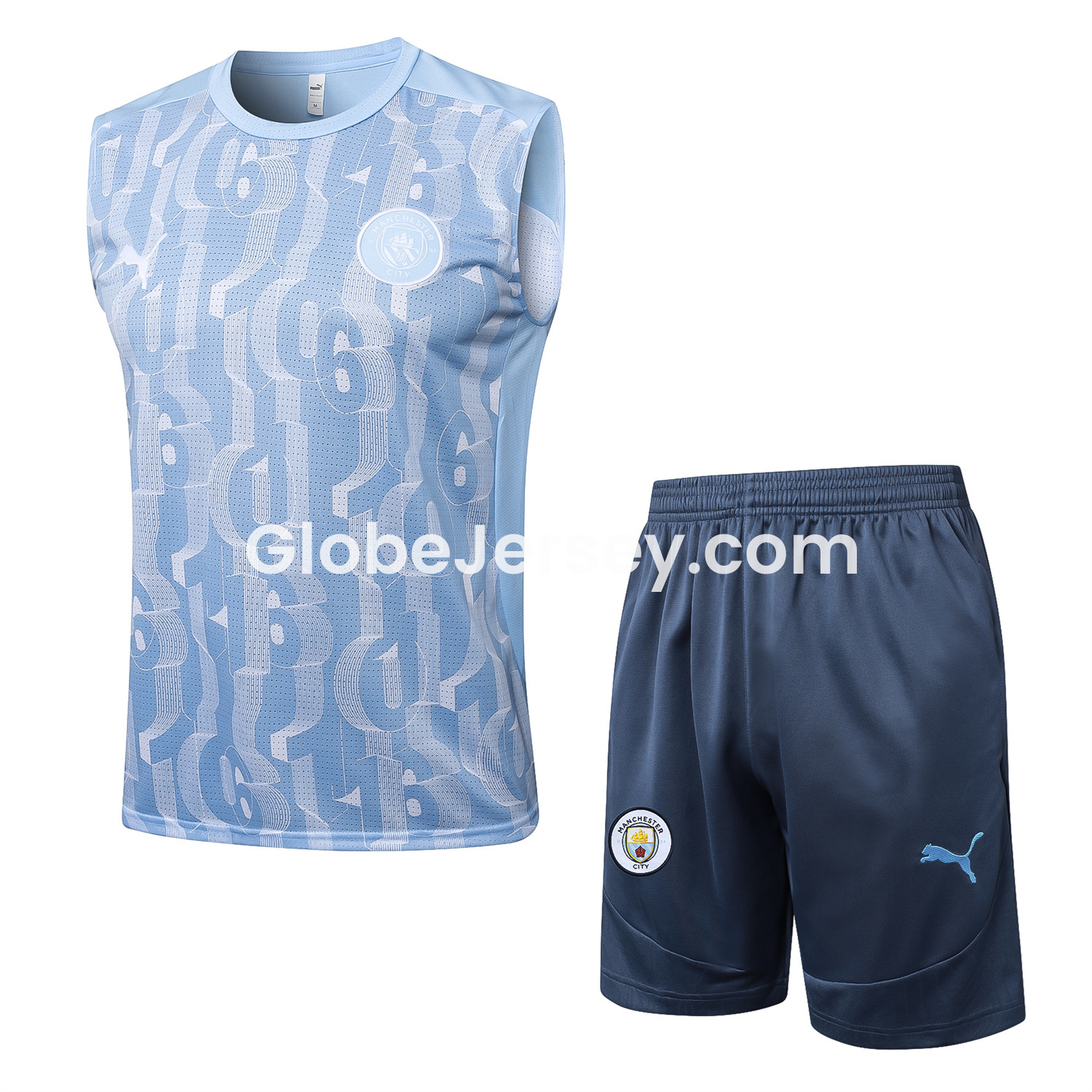 Manchester City 25-26 Vest Training Set - Sky Blue Vest and Deep Blue Shorts