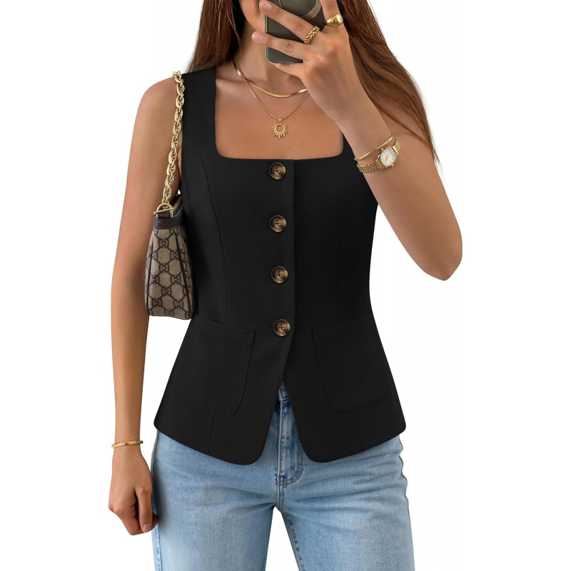 Women's Summer Sleeveless Suit Vest Tops 2026 Square Neck