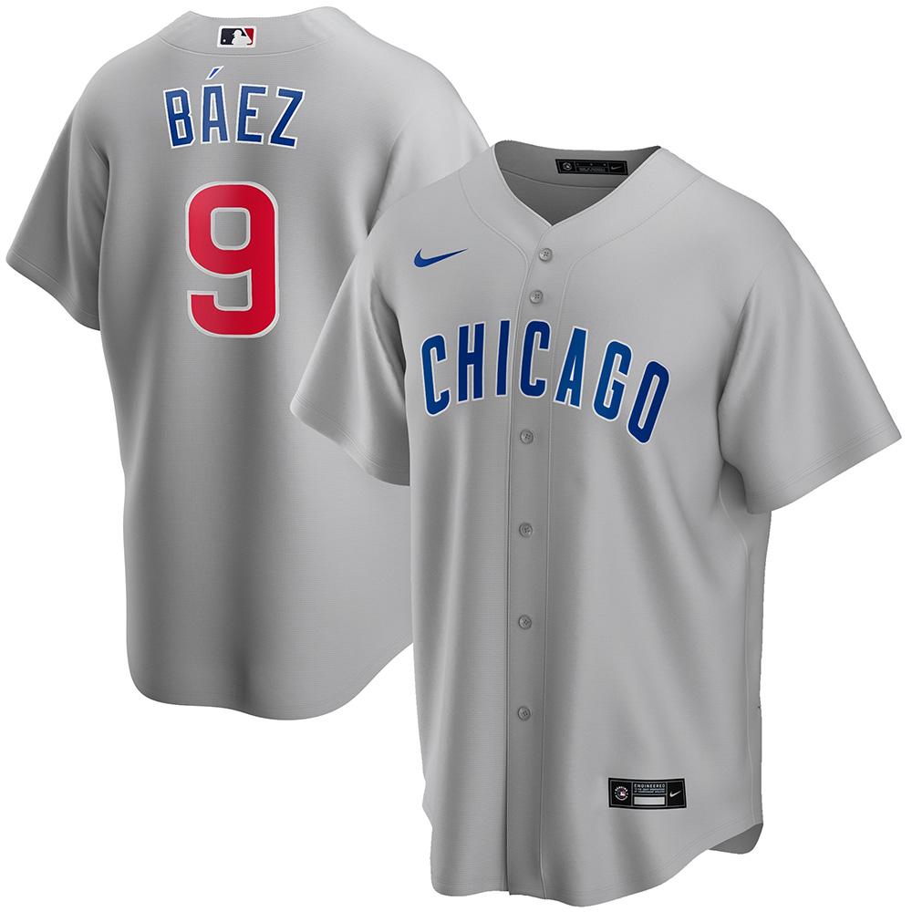 Mens Chicago Cubs Javy Baez Cool Base Replica Jersey Grey