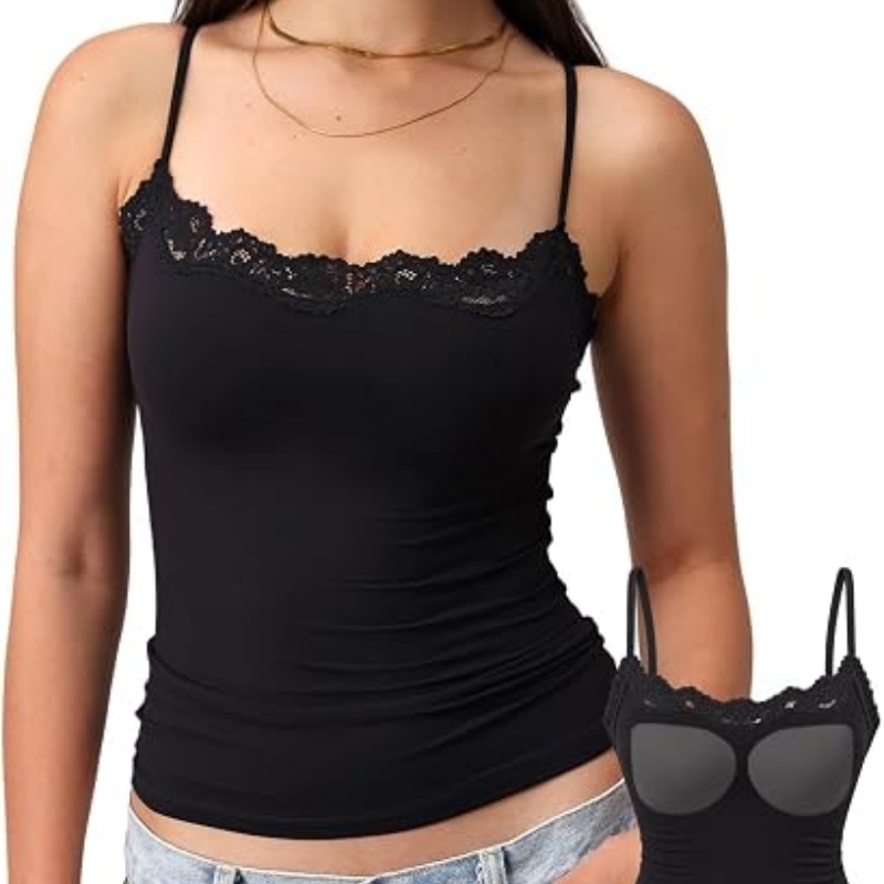 Padded Lace Top Double Lined Crop Tank Tops Going Out Cami Shirt
