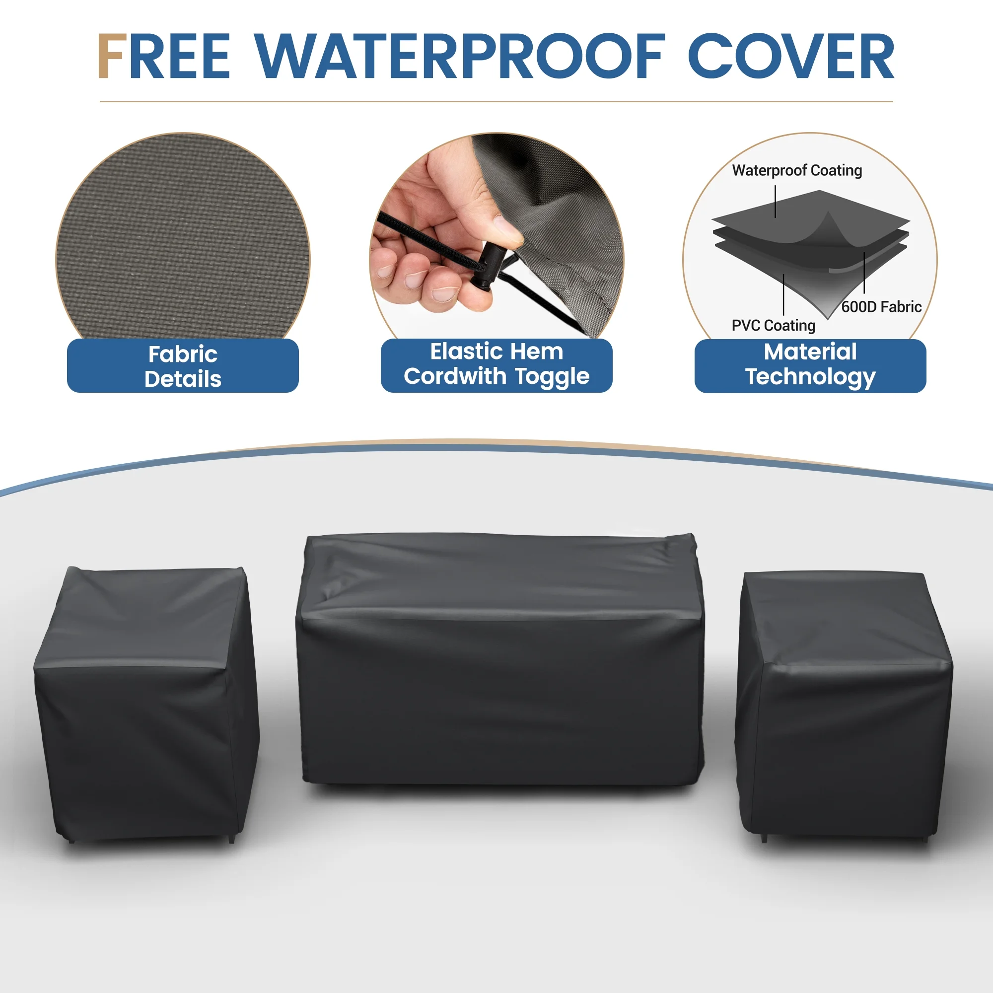 Poteban Patio Furniture Set 6 PCS Outdoor Sectional Conversation Sets Featuring Widen Wicker Armrests and High Back, Black (Waterproof Covers Included)
