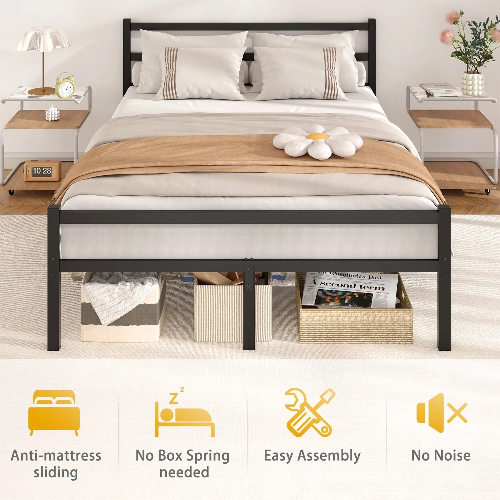 Mr IRONSTONE Heavy Duty Queen Size Metal Platform Bed Frame with Headboard and Footboard 14