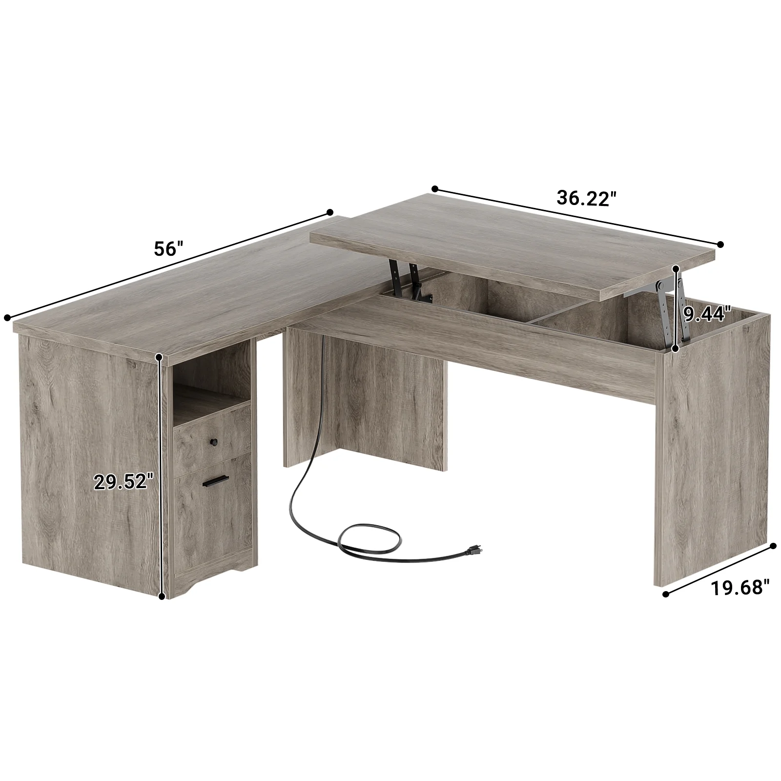 Homieasy L Shaped Desk with Power Outlets and USB Charging Ports, Lift Top Corner Computer Desk with Drawer, Large Office Desk with Storage Shelves, L Shaped Standing Desk for Home Office, Black Oak
