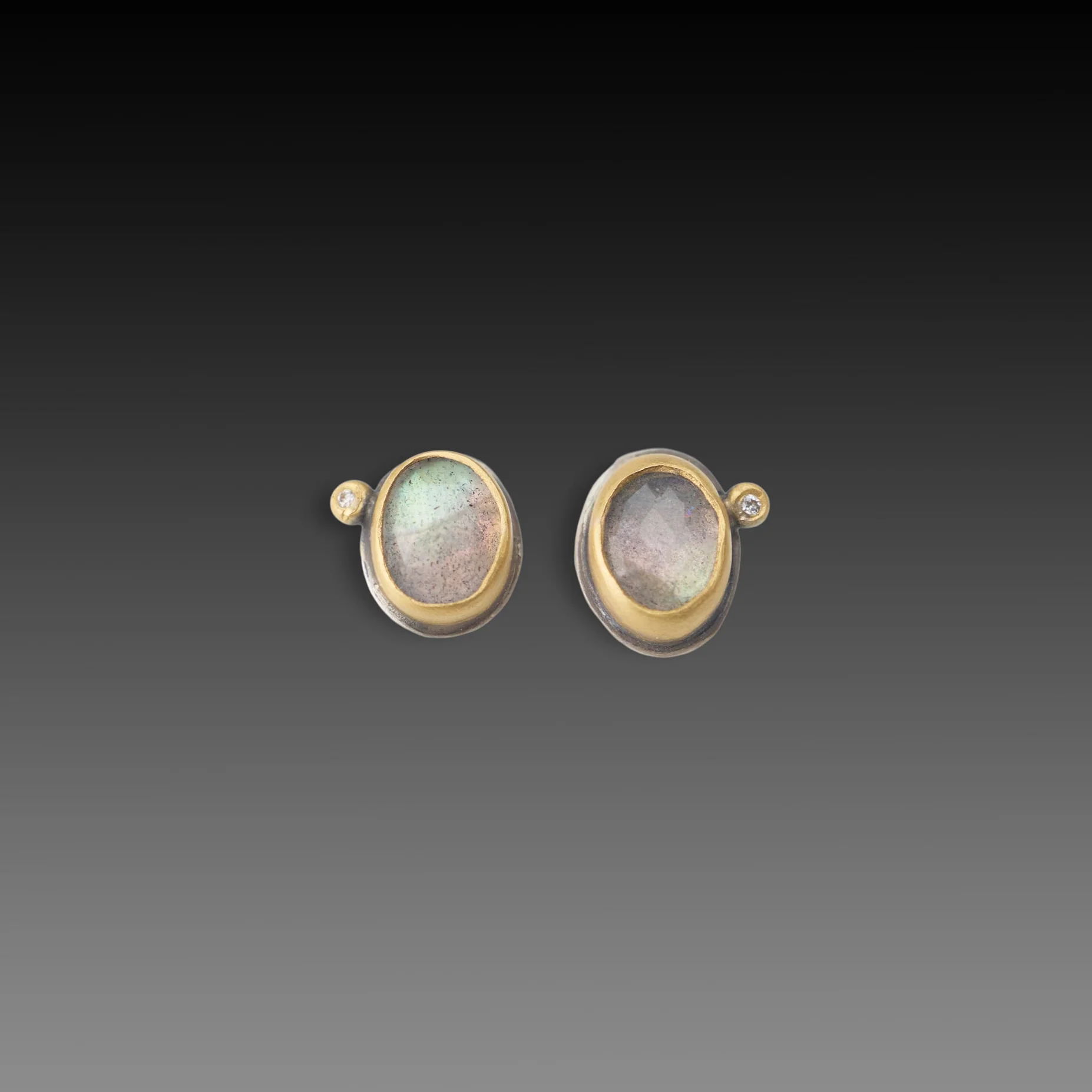 Labradorite Stud Earrings with Diamond Dot