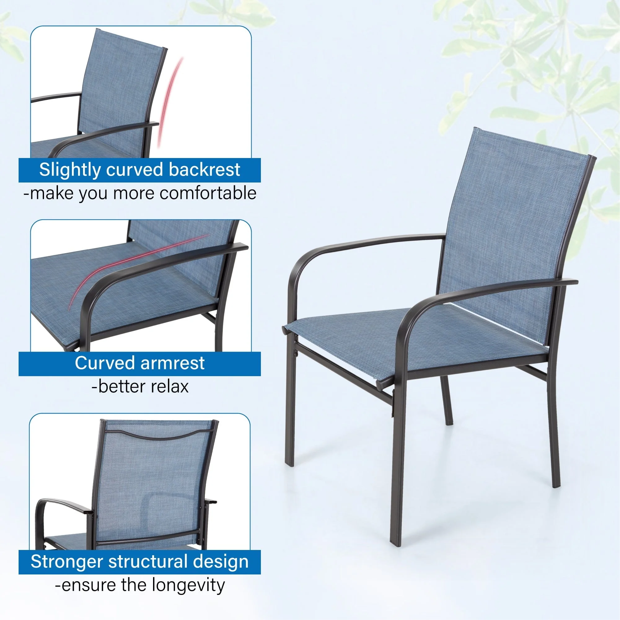 Sophia & William 9 Piece Patio Metal Dining Set Expandable Patio Dining Table and 8 Blue Textilene Chairs