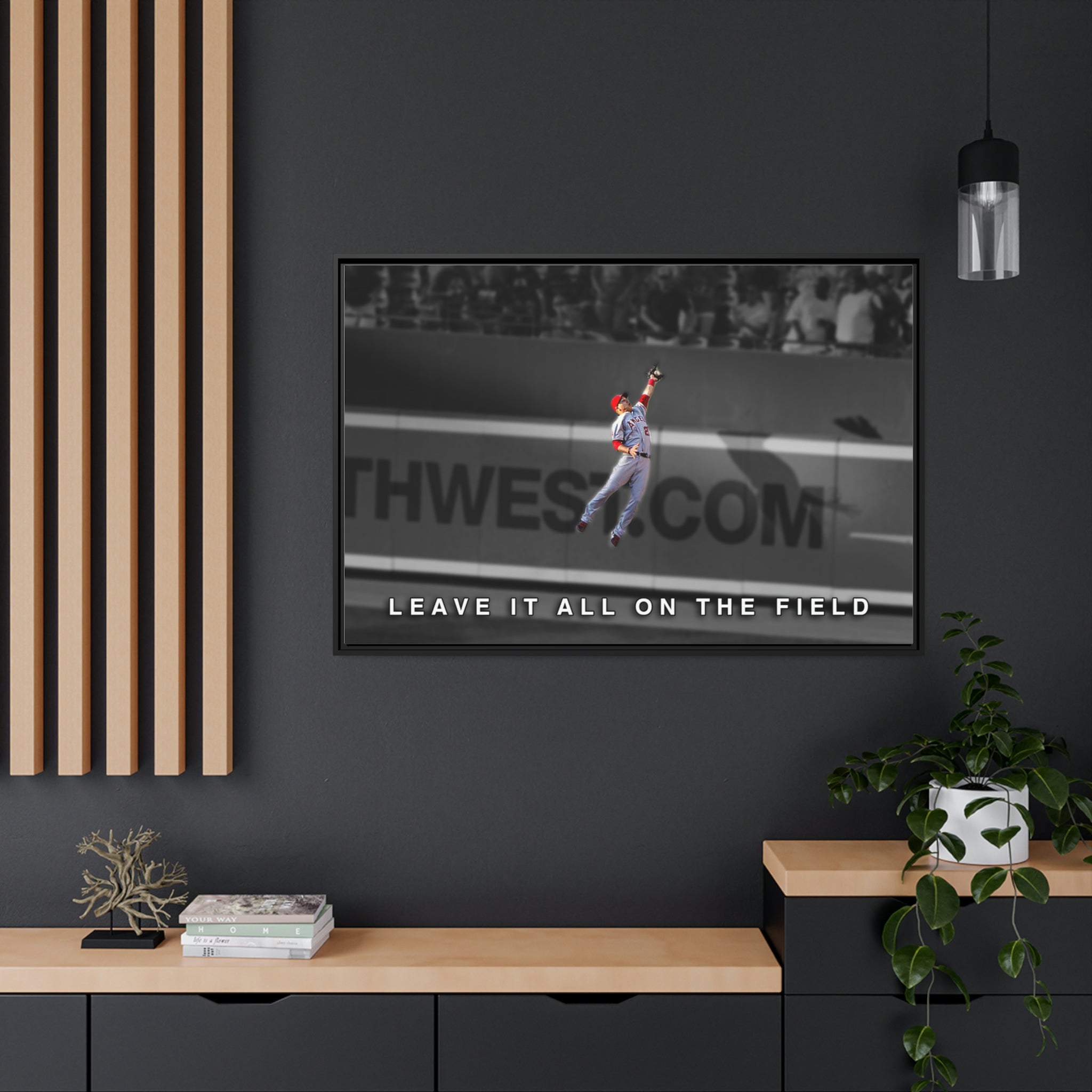 Mike Trout Los Angeles Angels Leave it All on the Field Premium Wall Art Framed Canvas