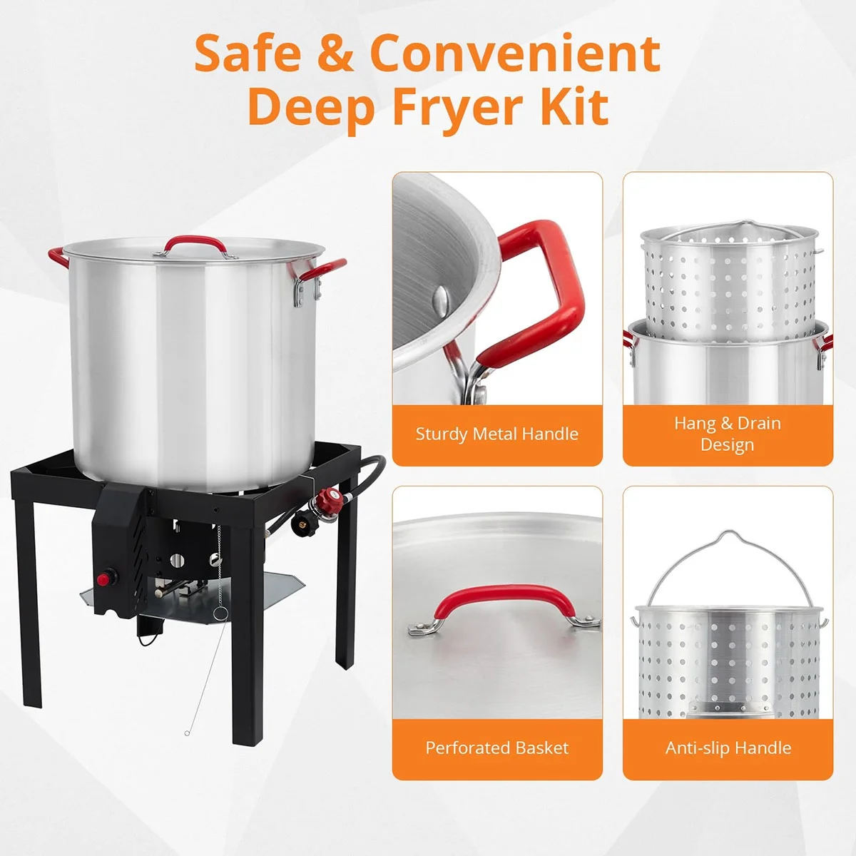 Danolapsi 100 Qt Turkey Deep Fryer Pot,Aluminum Seafood Boil Pot with Strainer & Burner Set Crafish Boiler,110000 BTU Propane Stove Burner with Stock Pot,Basket Lid, Outdoor Cooking Shrimp Crab Boiler