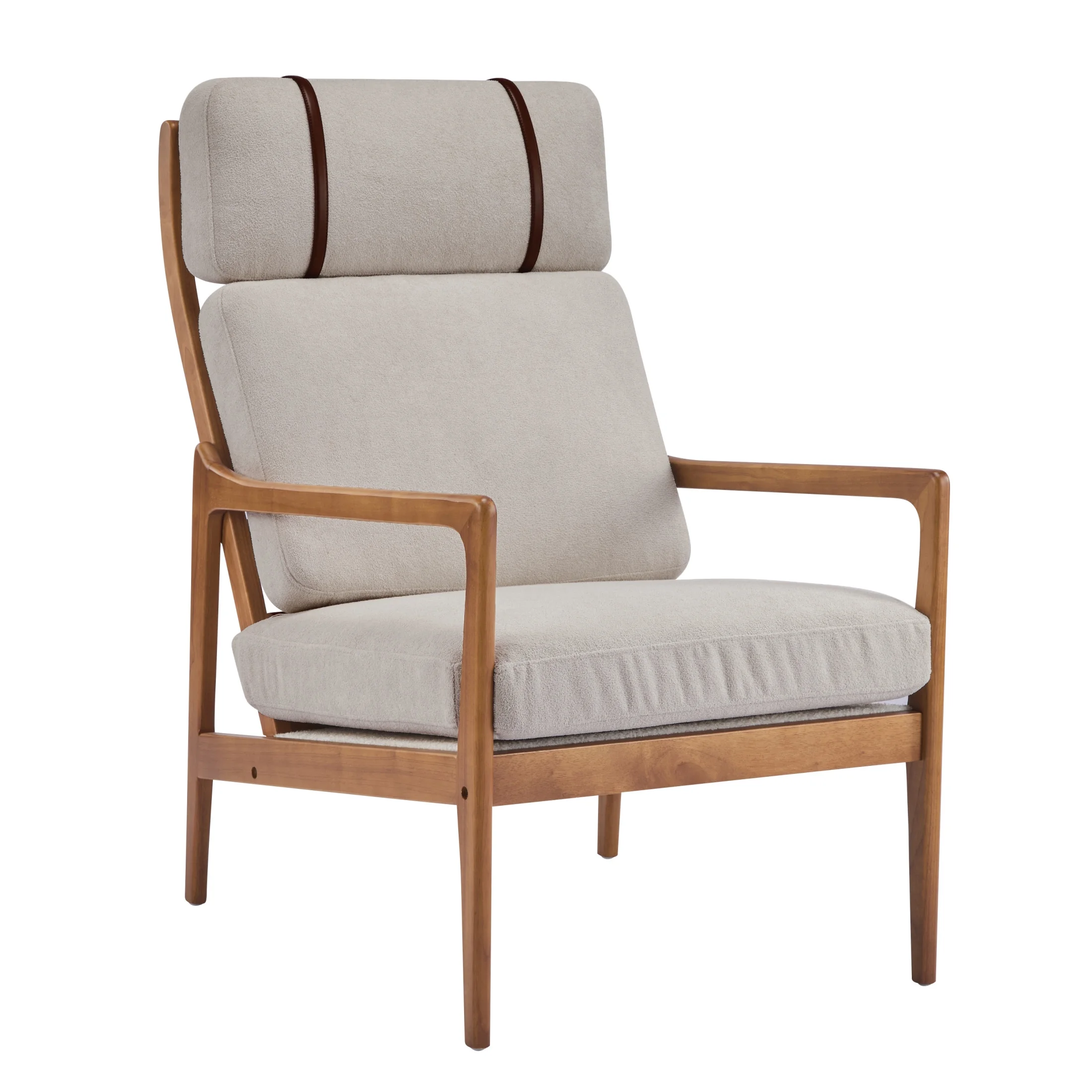 Christopher Knight Home Mid-Century Modern Accent Chair, Solid Wood Frame with High Back, Beige Cushions