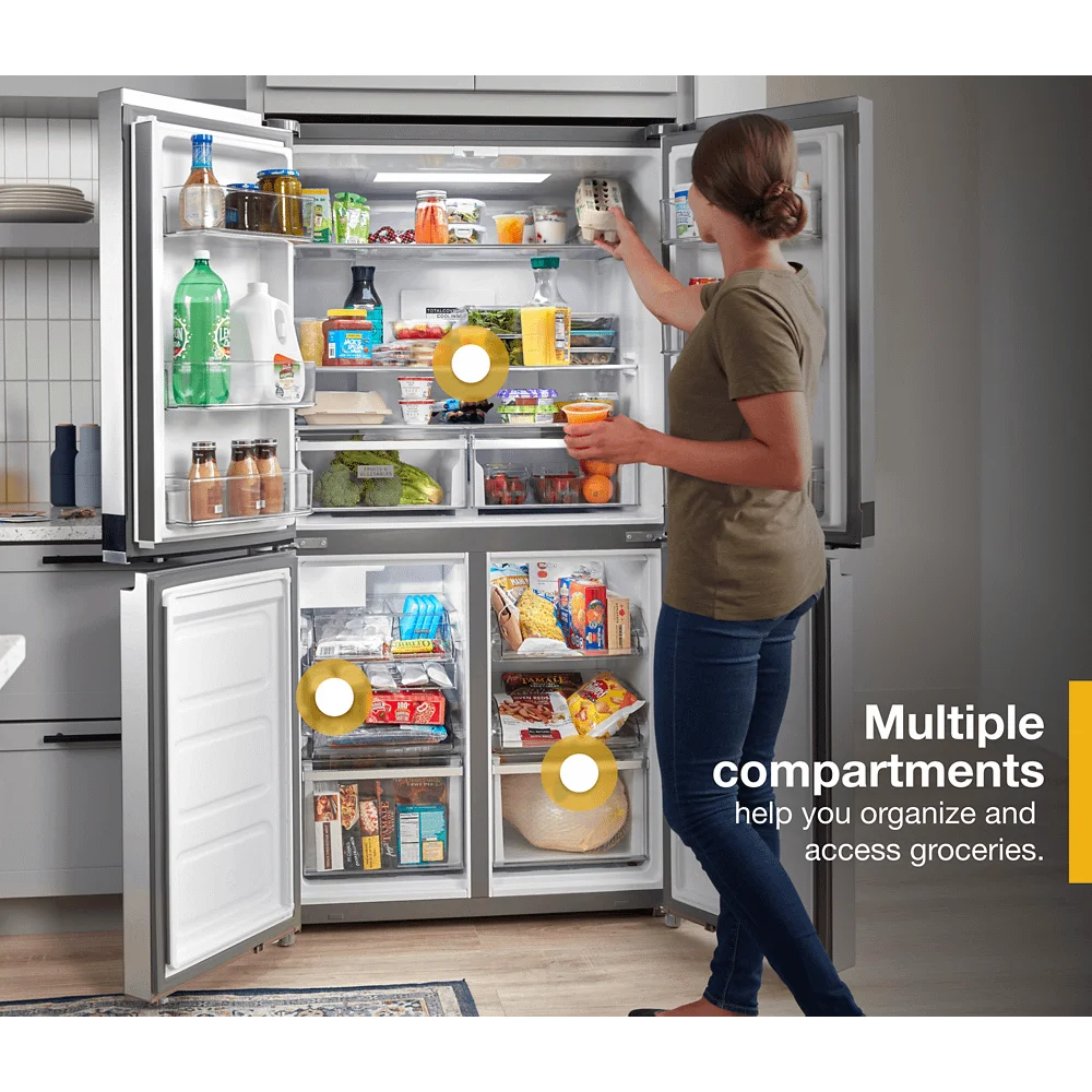 Whirlpool Counter Depth 4 Door Refrigerator, Metallic Steel, 36