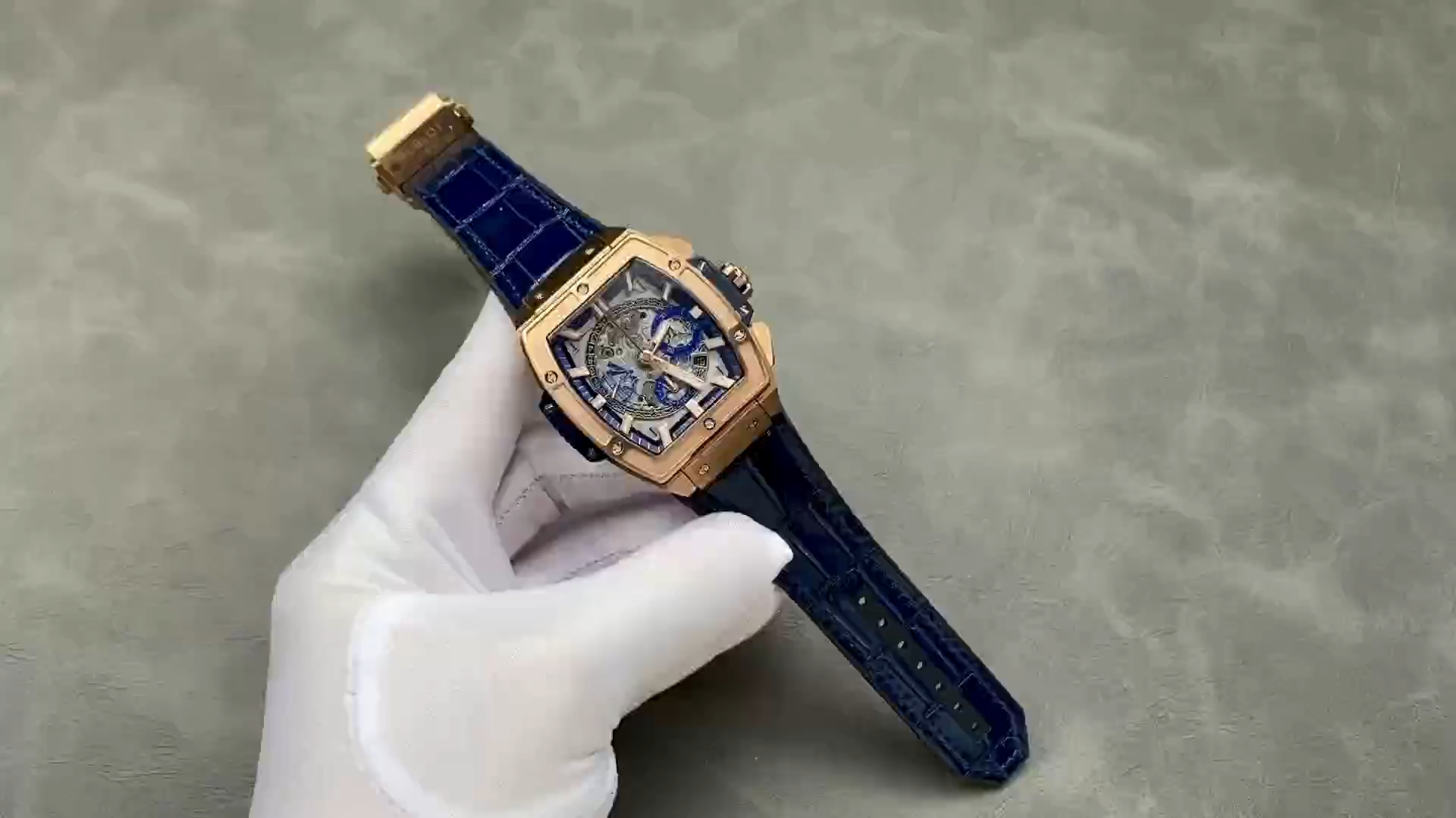 【Super Clone】Hublot Spirit of Big Bang Chronograph King Gold Blue Leather Men's Watch 641.OX.7180.LR