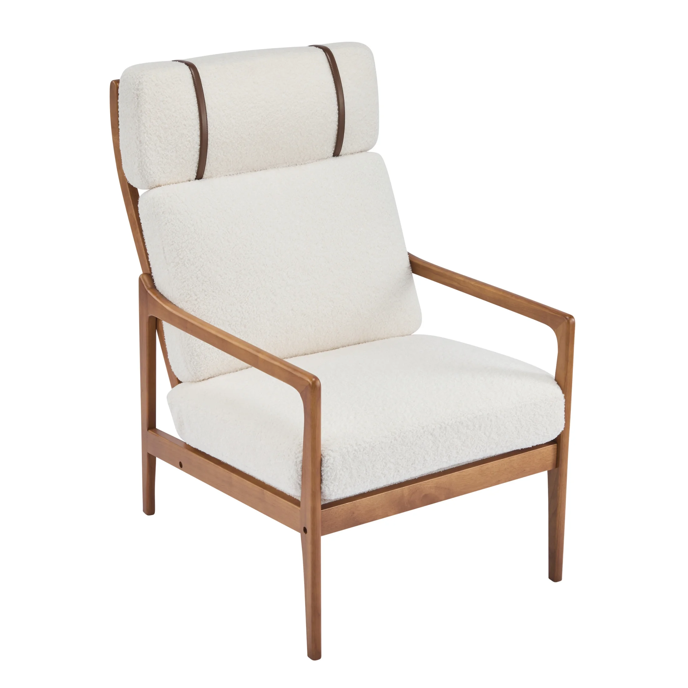 Christopher Knight Home Mid-Century Modern Accent Chair, Solid Wood Frame with High Back, Beige Cushions