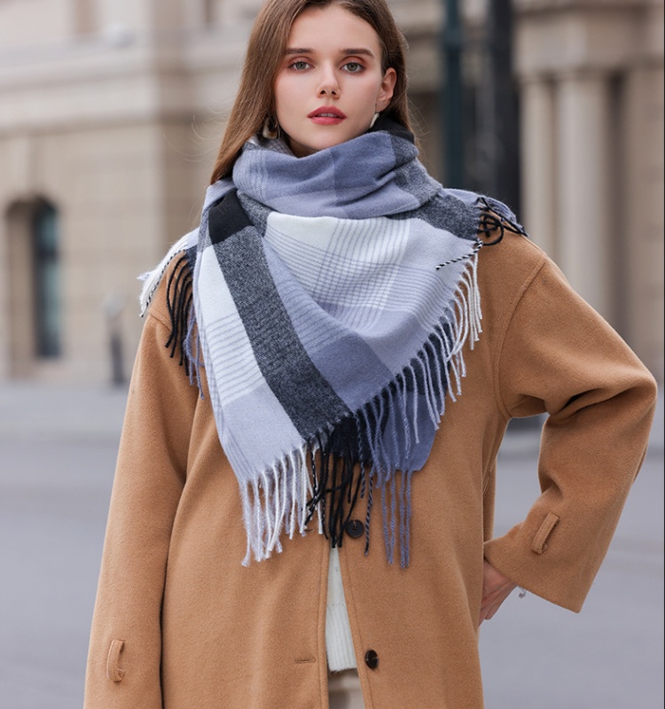 Thick rainbow plaid shawl tassels winter scarves for women