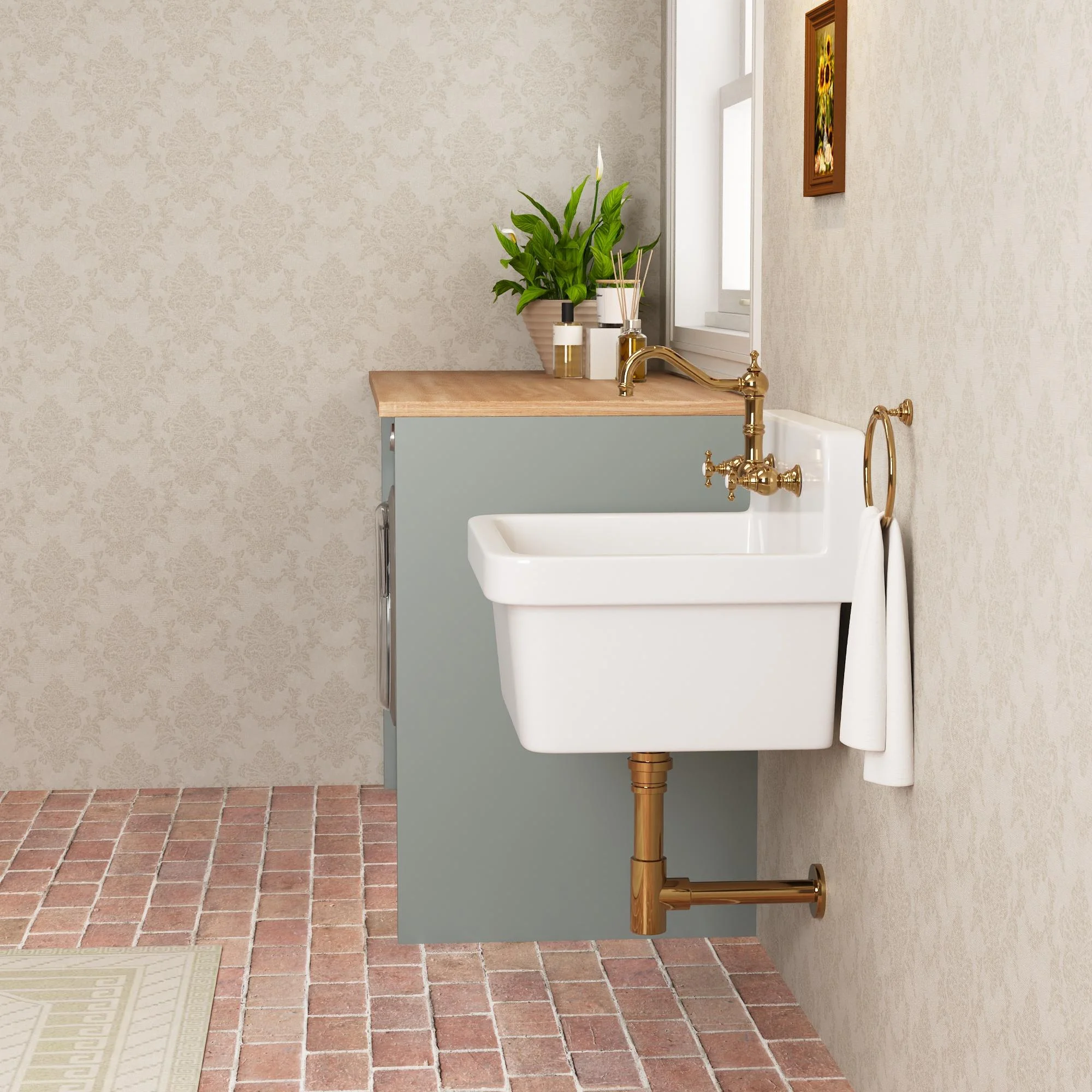 24 in. L Wall Mount Laundry/Utility Sink in White Single Bowl Sink for 2-Hole Faucet