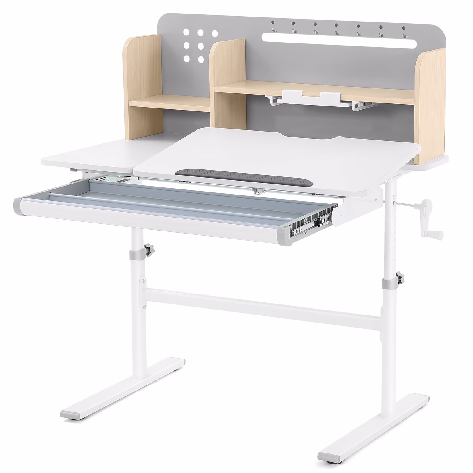 Adjustable Height Ergonomic Kids Study Desk & Chair Set Children Students Drafting Table Home School with Shelf,Drawer(Gray)