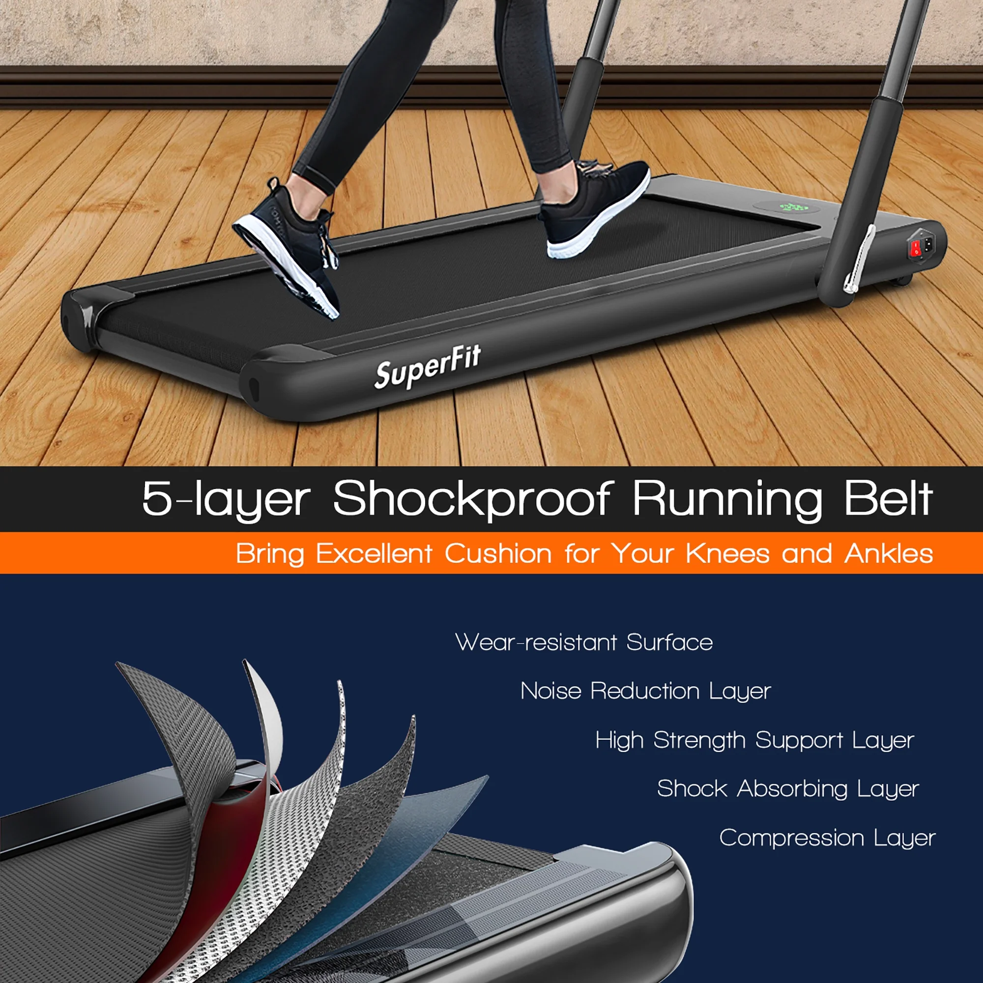 SuperFit Up To 7.5MPH 2.25HP 2-in-1 Folding Under Desk Treadmill W/Speaker Controller APP, Single Display Screen Silver