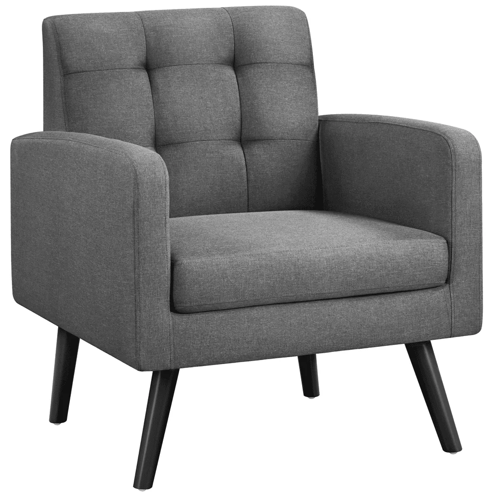 Smile Mart Modern Tufted Accent Arm Chair with Rubber Wood Leg for Living room, Yellow