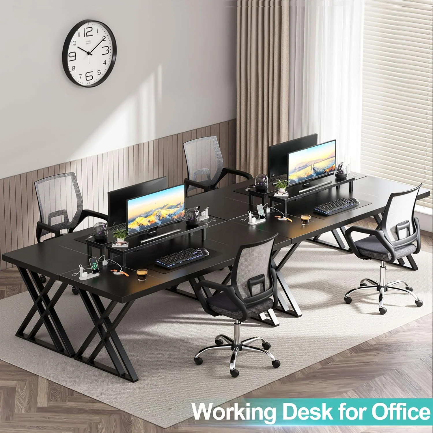 Holaki 70.8-Inch Office Desk,Wooden Executive Office Desk, Modern Work Desk, Large Farmhouse Writing Table Computer Desk for Home,Black