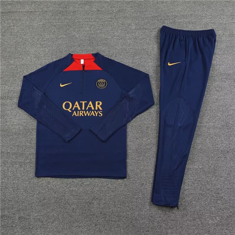 2023/2024 Psg Paris Saint-Germain Half-Pull Training Suit Navy blue Set