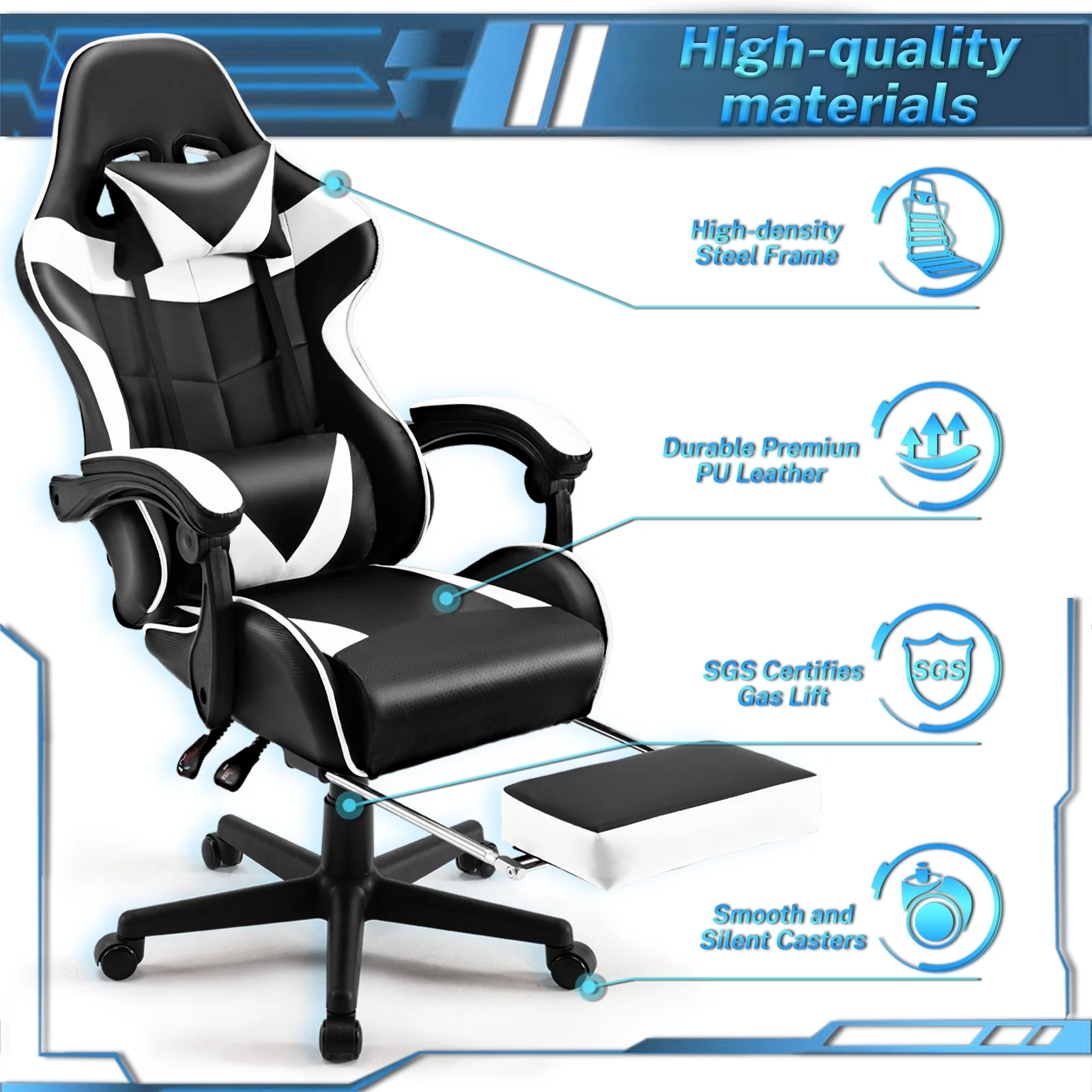 SOONTRANS Green Gaming Chair with Footrest, High Back Gamer Chair with Massage Lumbar Pillow, Gamer Computer Desk Chair (Green)