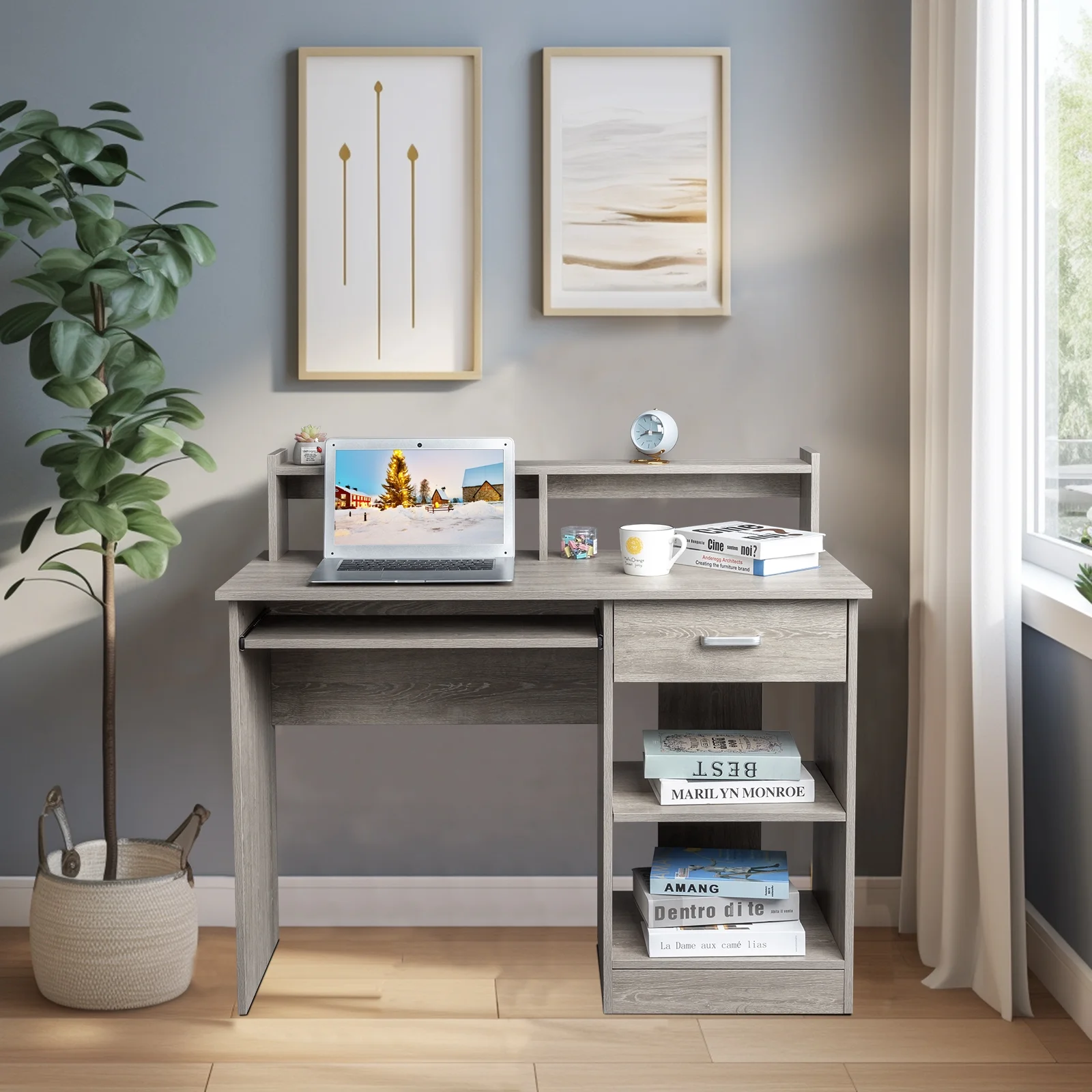 Ktaxon Computer Desk Home Office Workstation Laptop Table Drawer Shelf Furniture White