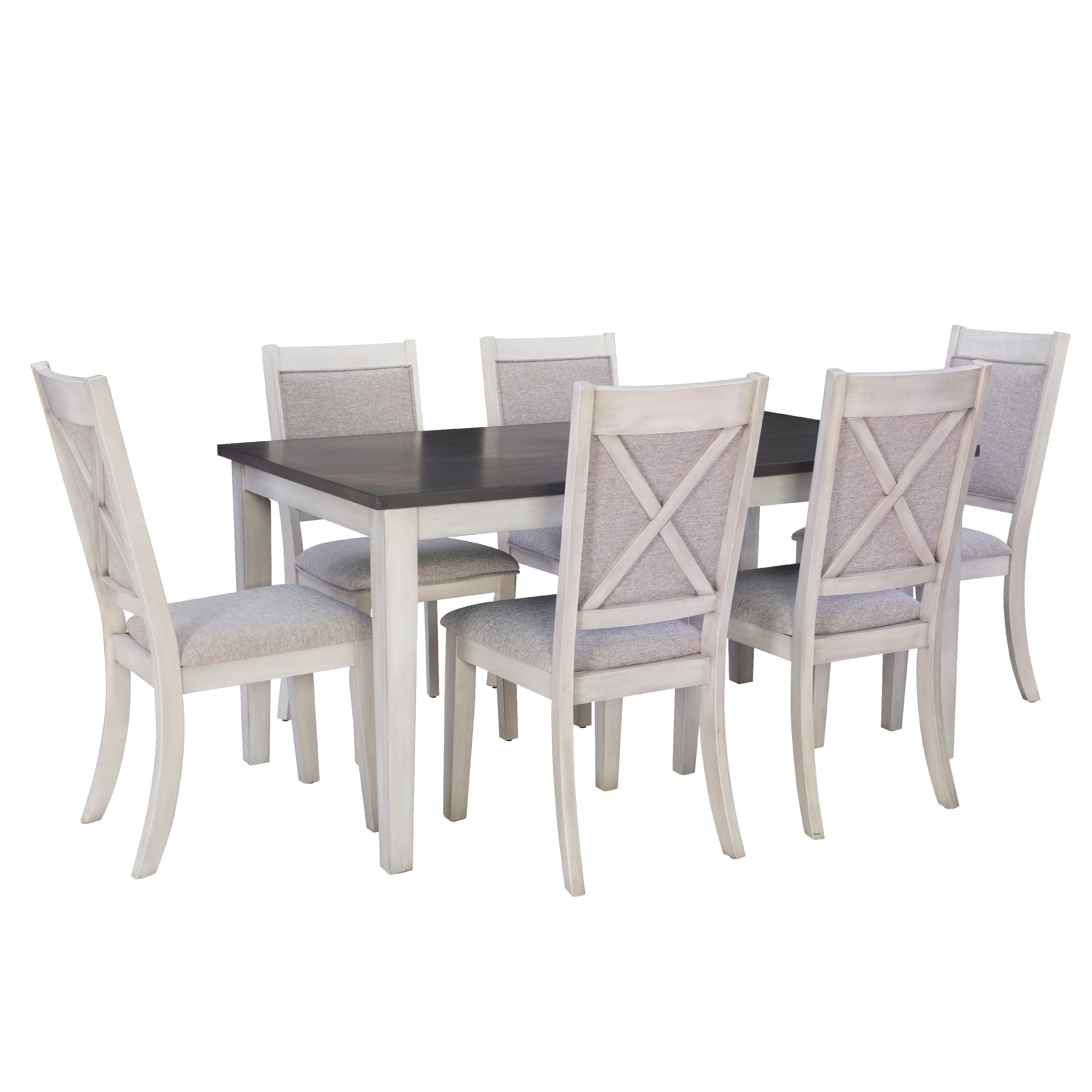 Powell Drew 7-Piece Farmhouse Acacia Dining Table with Chairs, White/Gray
