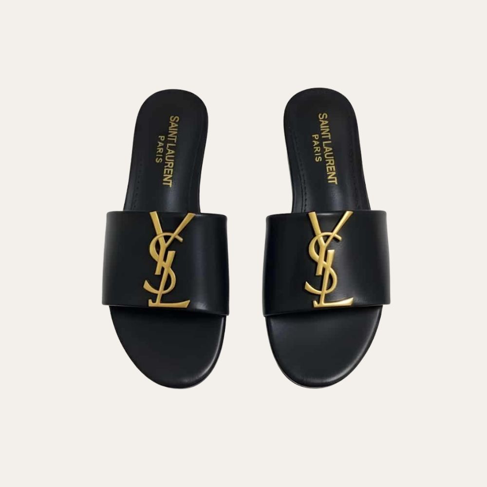 Saint Laurent Logo Slippers Black