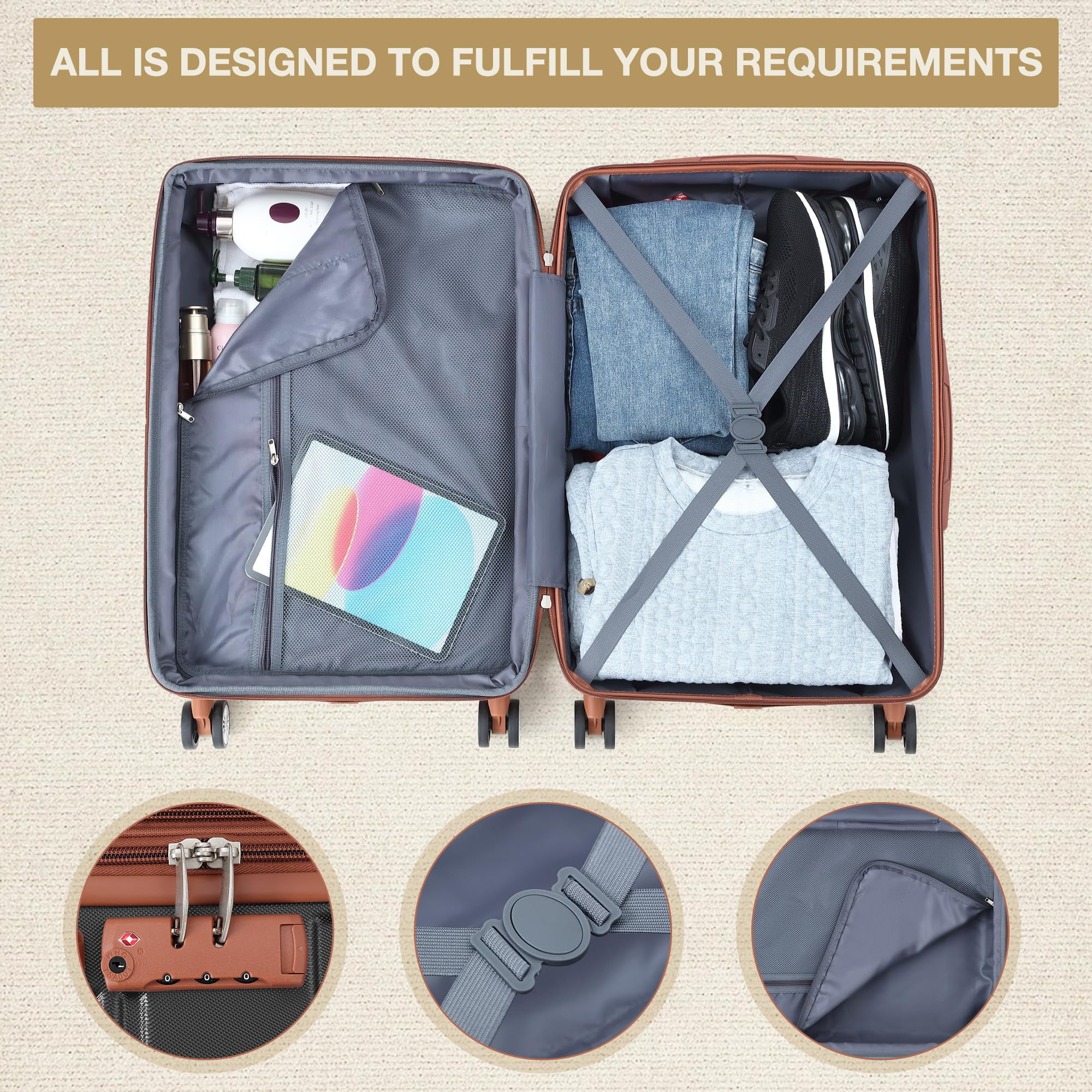 TROPOW Luggage Setss,Suitcases with Wheels,Luggage Expandable Suitcase 3 Piece Sets, Luggage Sets of 3 Piece Suitcase with Spinner Wheels, Hardshell Luggage 3 Piece Sets(20