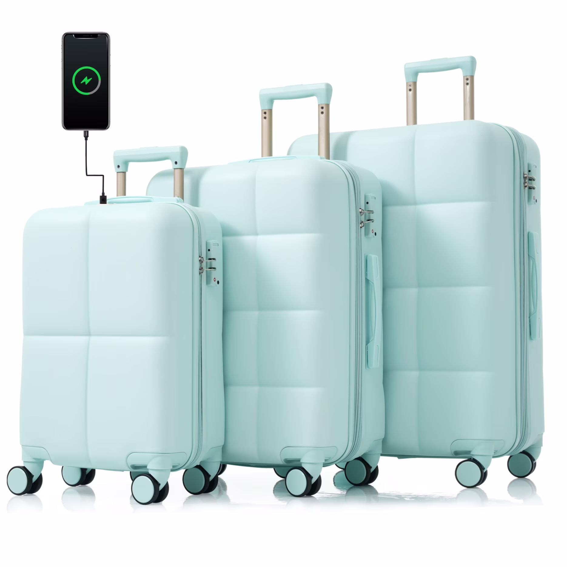 3 Piece Luggage Set , 20/24/28 inches Suitcase Set , ABS Hardshell Expandable Luggage Sets with TSA Lock,20-inch with USB Port, Carry On Luggage for Men Women, Pink