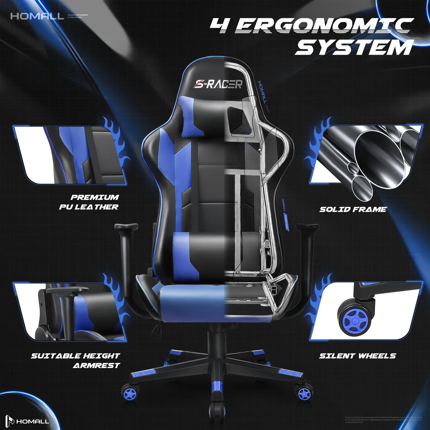 Homall Gaming Chair Office Chair High Back Computer Chair Leather Desk Chair Racing Executive Ergonomic Adjustable Swivel Task Chair with Headrest and Lumbar Support, Purple