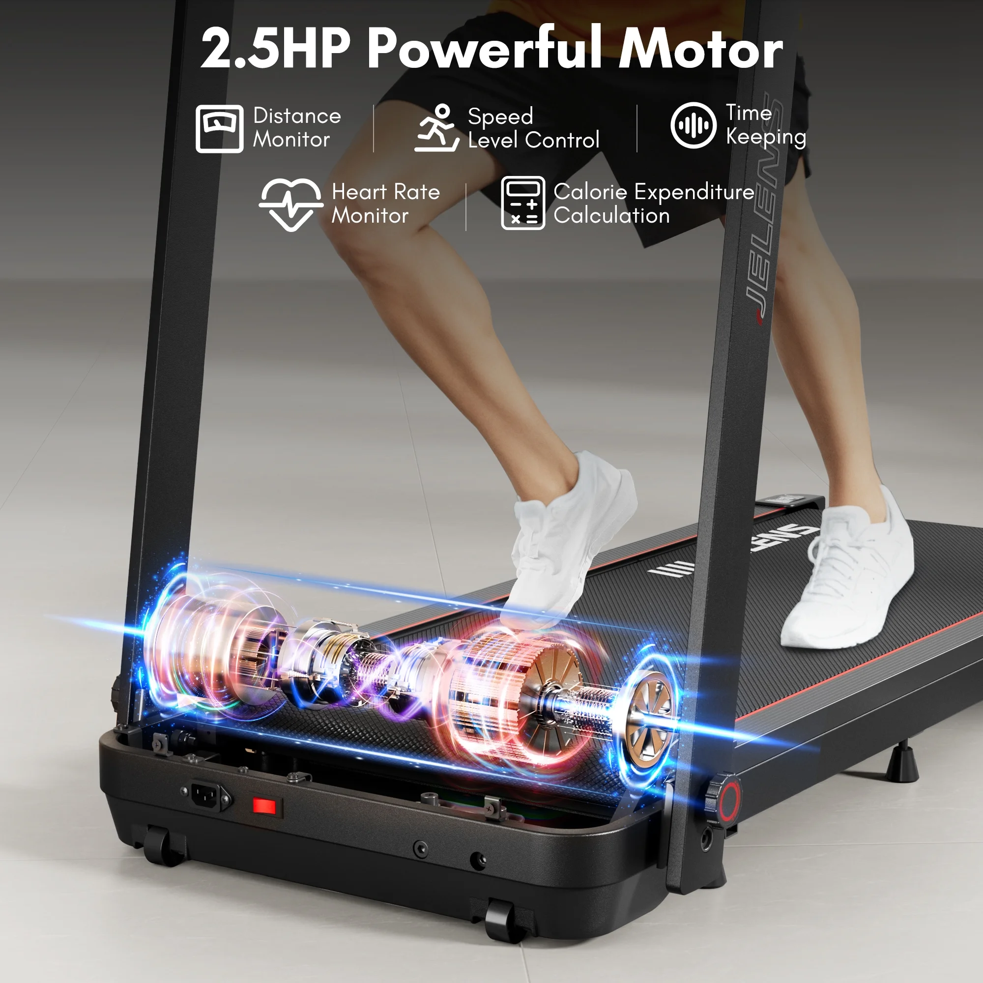 MITONOS Folding Treadmill with Desk. Foldable Treadmill for Home with 2.5HP Running Machine, Portable Walking Pad with LED and Desk Workstation for Home and Office