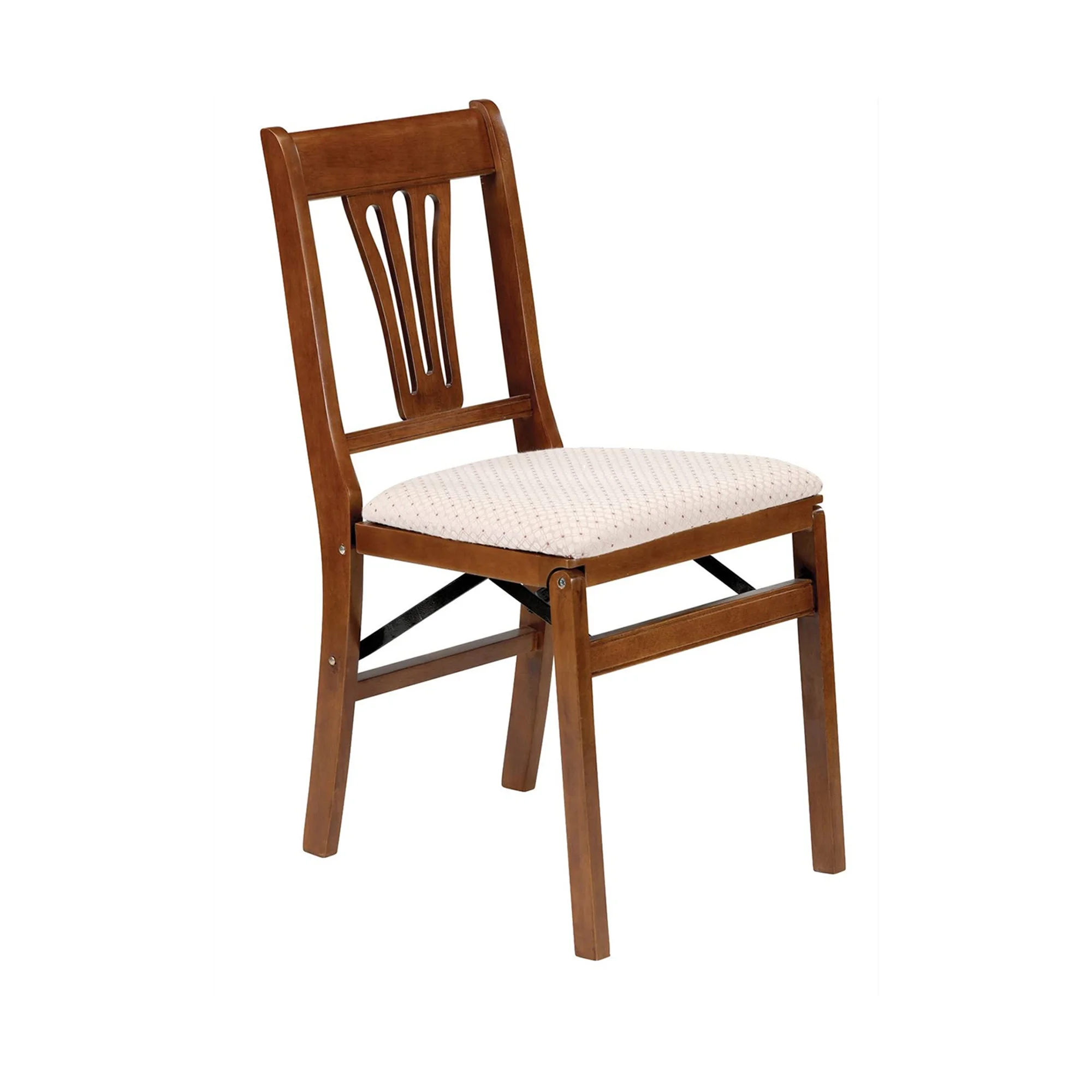 Stakmore Urn Back Adult Folding Chair Fruitwood Frame & Blush Fabric