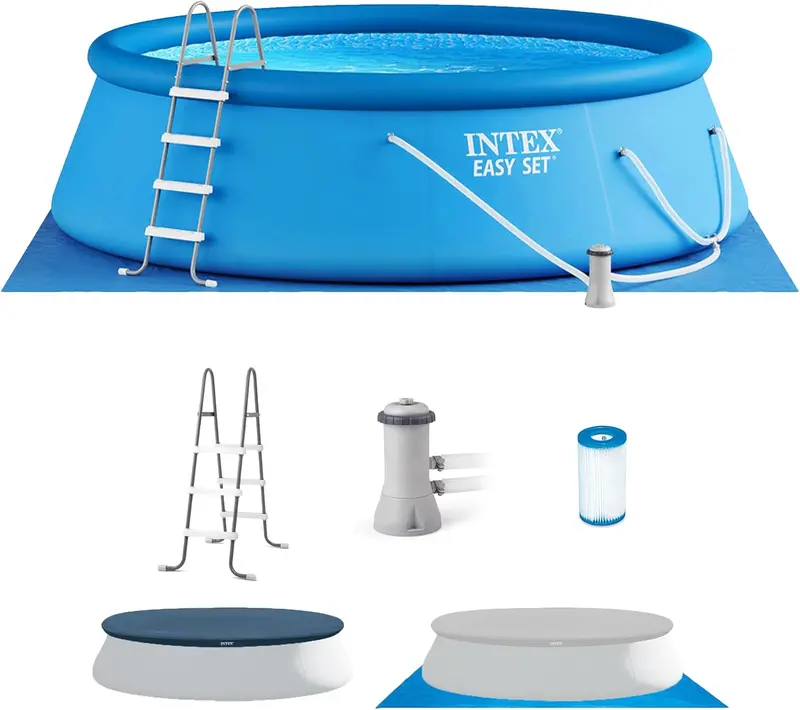10ft Round Inflatable Swimming Pool – 1018-Gallon Capacity. 30in Depth. Includes 530 GPH Filter Pump & Puncture-Resistant Vinyl
