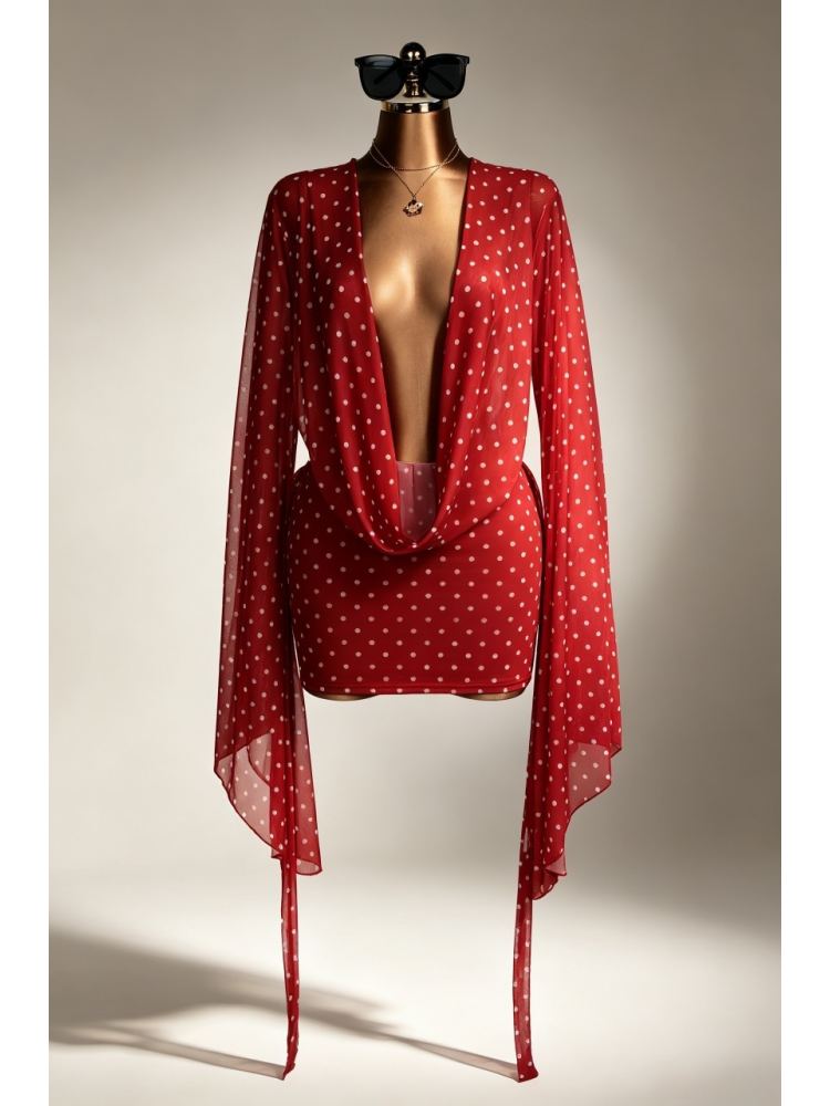 Dots Leopard Deep V Neck Backless Mini Dress
