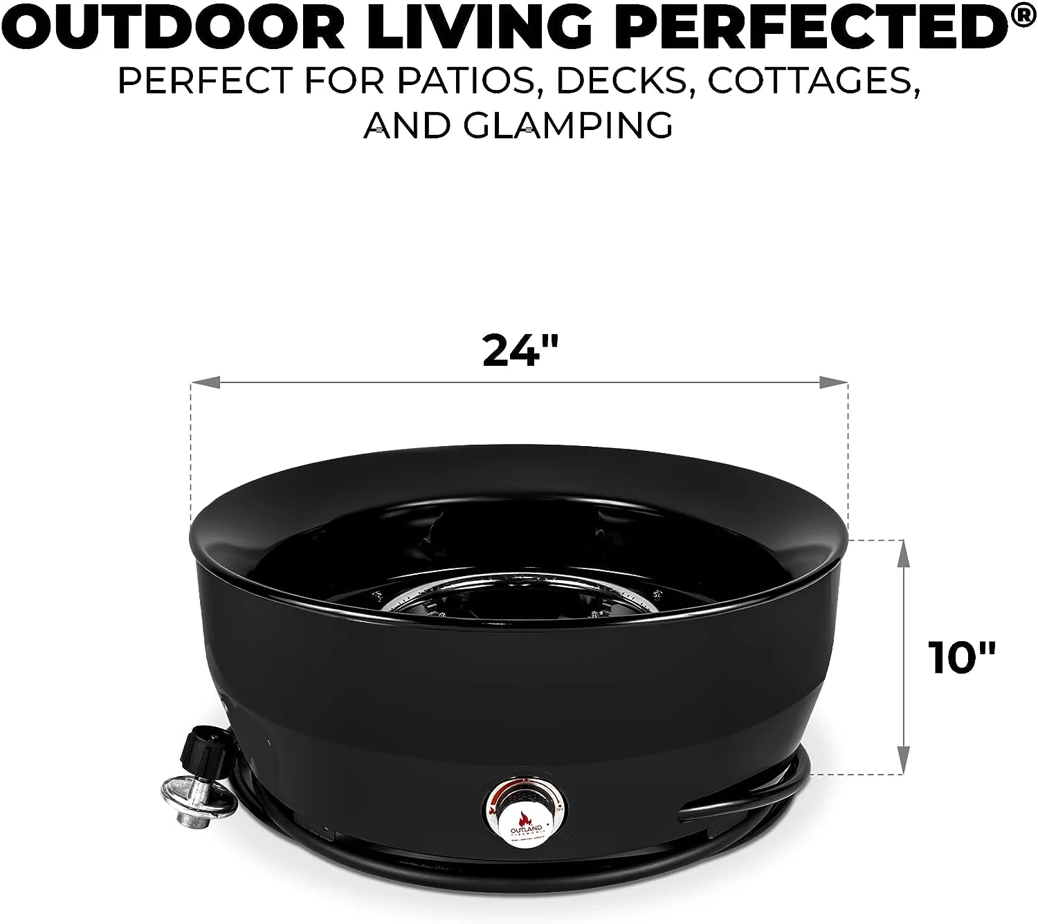 Outland Living Large Outdoor Propane Gas Fire Pit for Outside, 60,000 BTU/h, 24 inch with Lid - Modern Lake Country 800 Fire Bowl Firepit for Patio, Graphite Gray