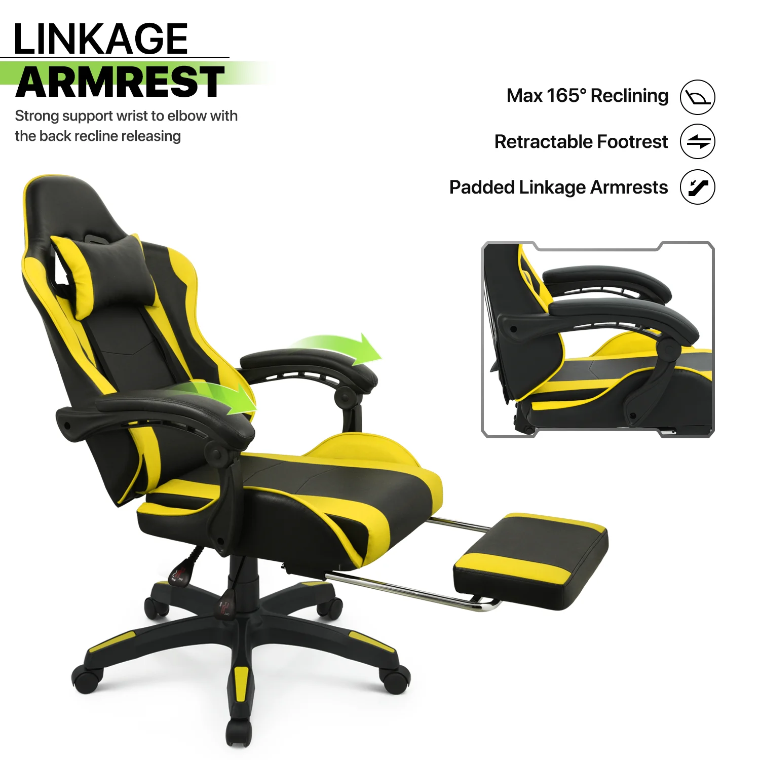 Magshion Adjustable Gaming Chair, Ergonomic PC Computer Seat with Headrest and Lumbar Support for Adults Teens Desk Chair, Black