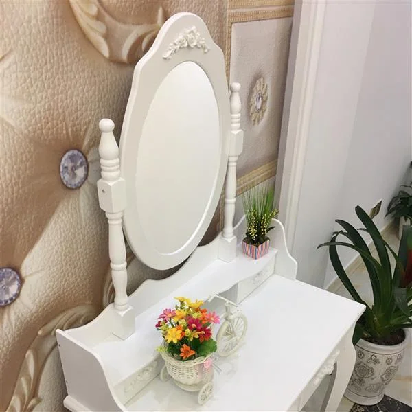 Alvantor Makeup Vanity Desk with Mirror, 4-Drawer Dressing Table with 360�� Rotation Mirror & Stool, White